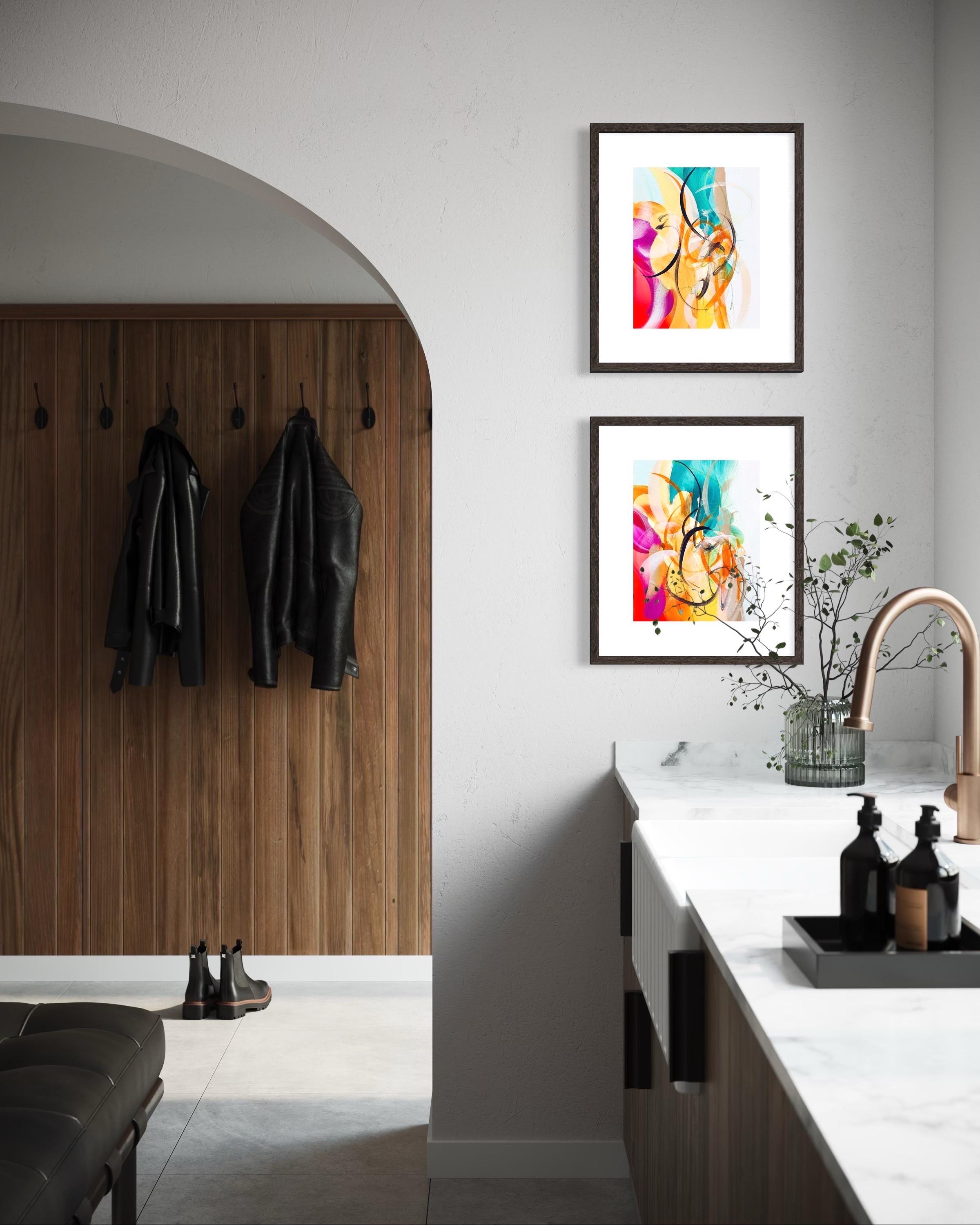 Flora : Echo & Response, Diptyque, deux originaux, coloré, vert, jaune, rose en vente 1