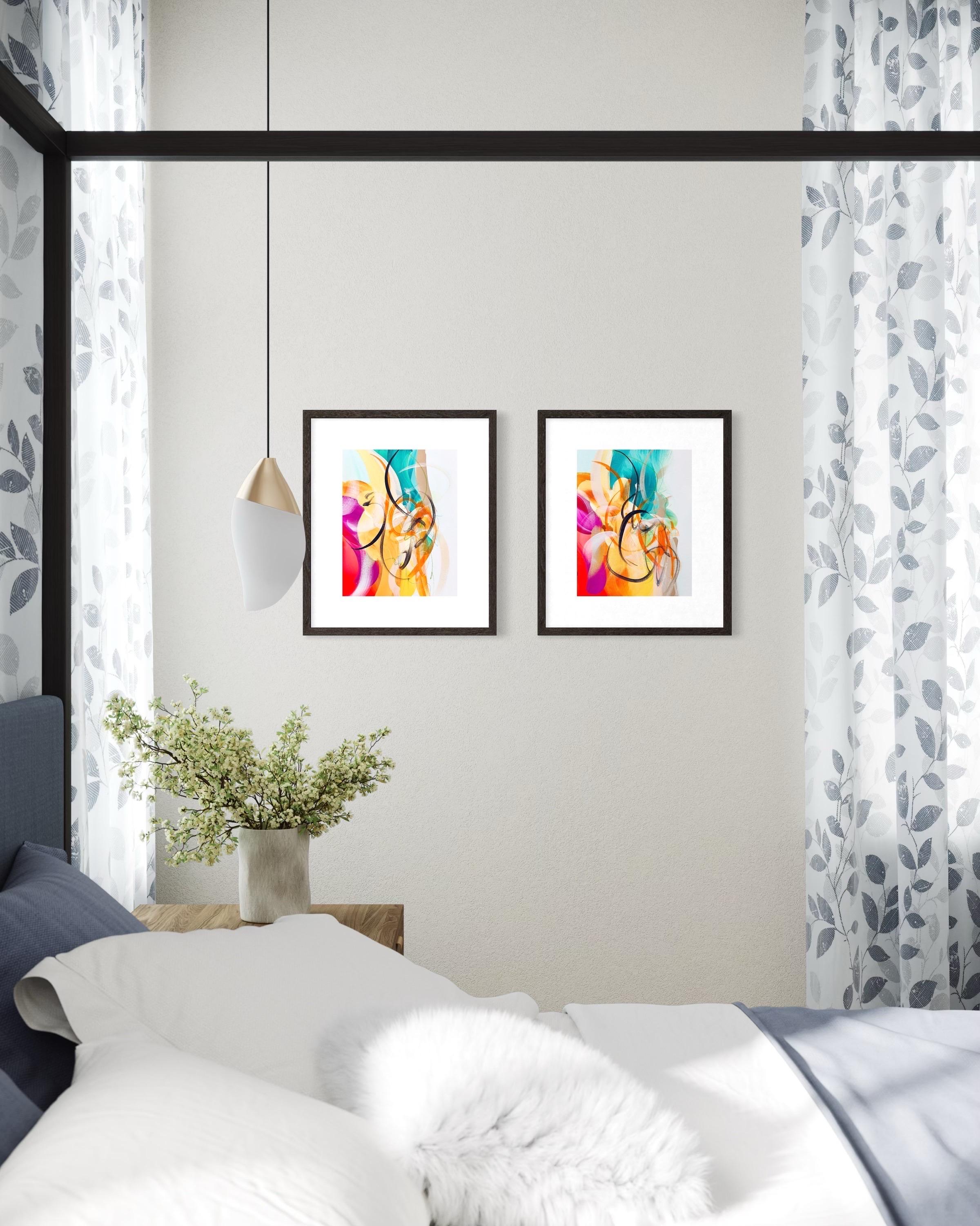 Flora : Echo & Response, Diptyque, deux originaux, coloré, vert, jaune, rose en vente 2