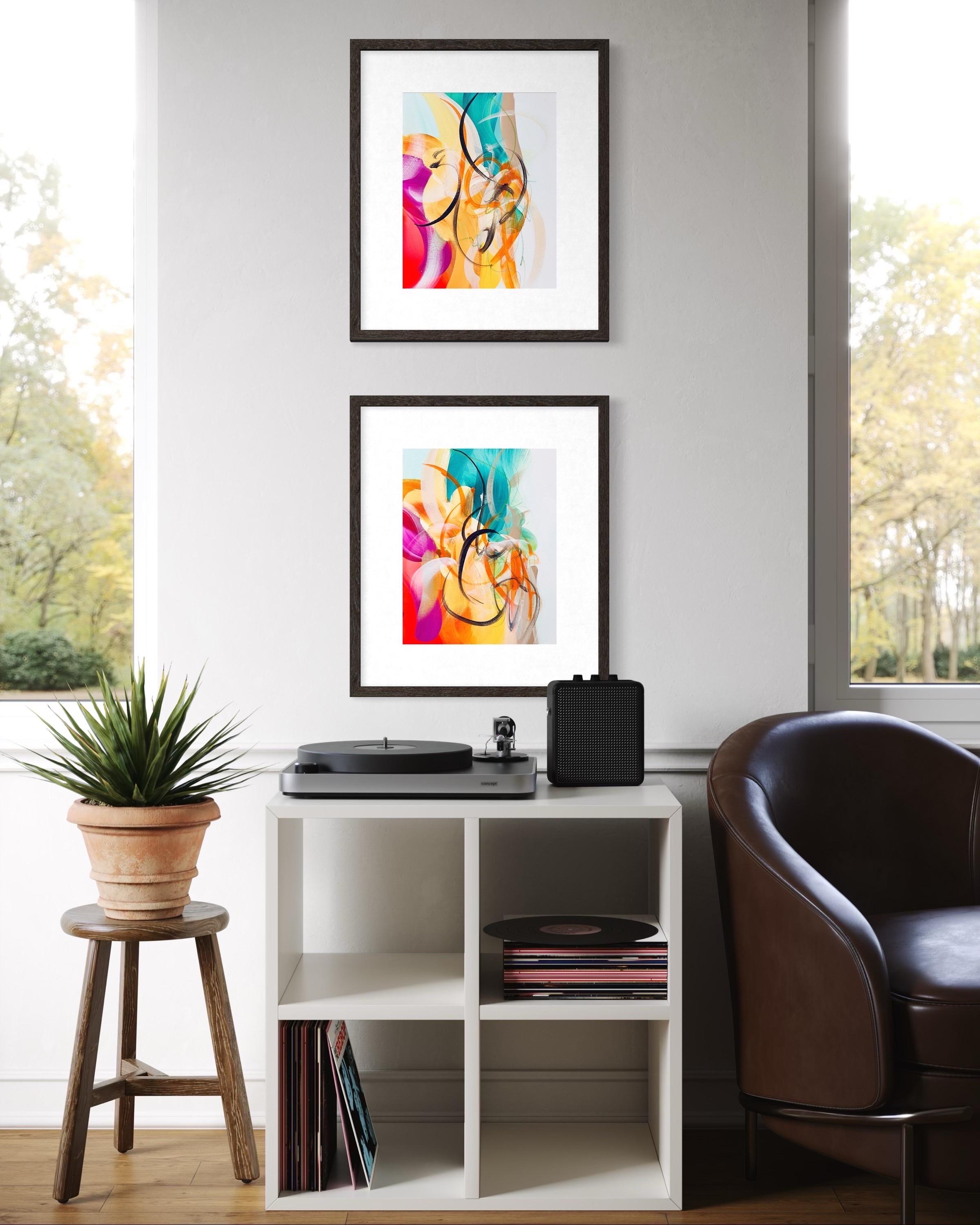 Flora : Echo & Response, Diptyque, deux originaux, coloré, vert, jaune, rose en vente 3