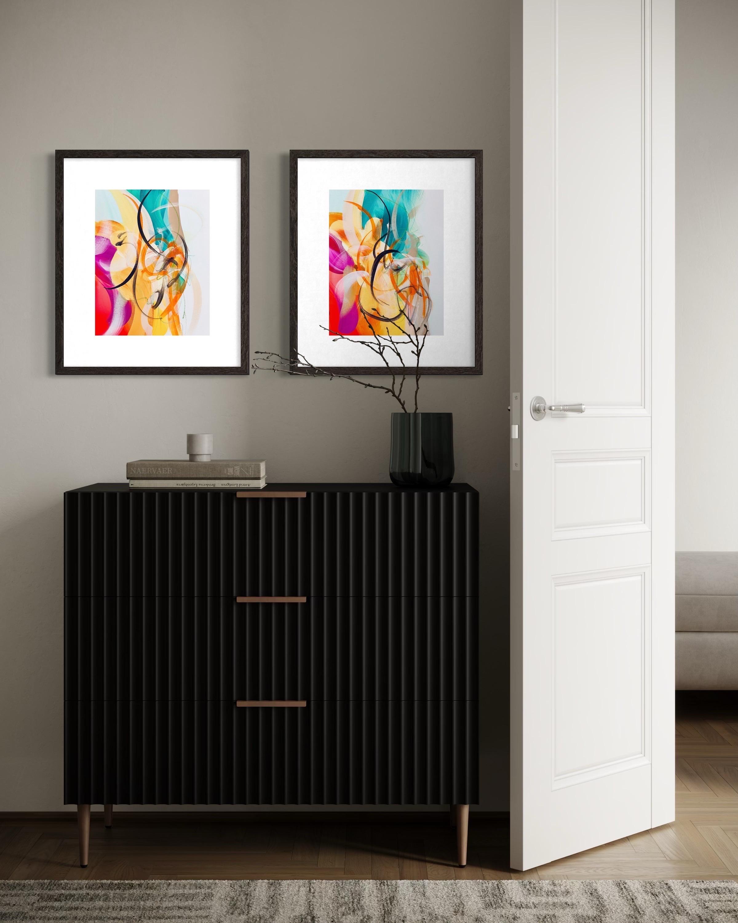 Flora : Echo & Response, Diptyque, deux originaux, coloré, vert, jaune, rose en vente 4