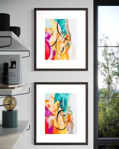 Flora: Echo & Response, Diptychon, Zwei Originale, Bunt, Grün, Gelb, Rosa