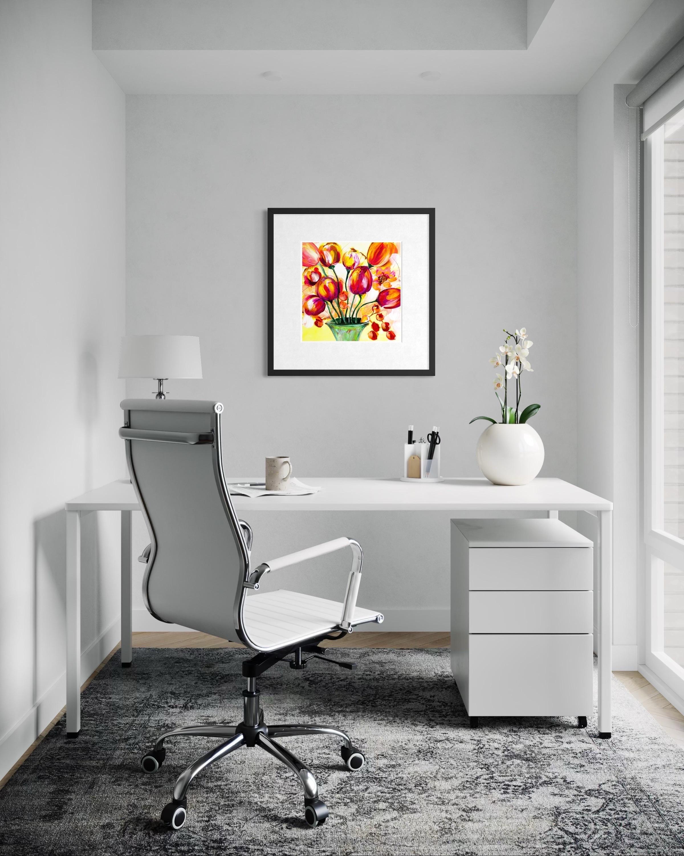 Flourish - Giclée su straccio, firmato, floreale, tulipano, colorato, rosso, arancione, giallo in vendita 6