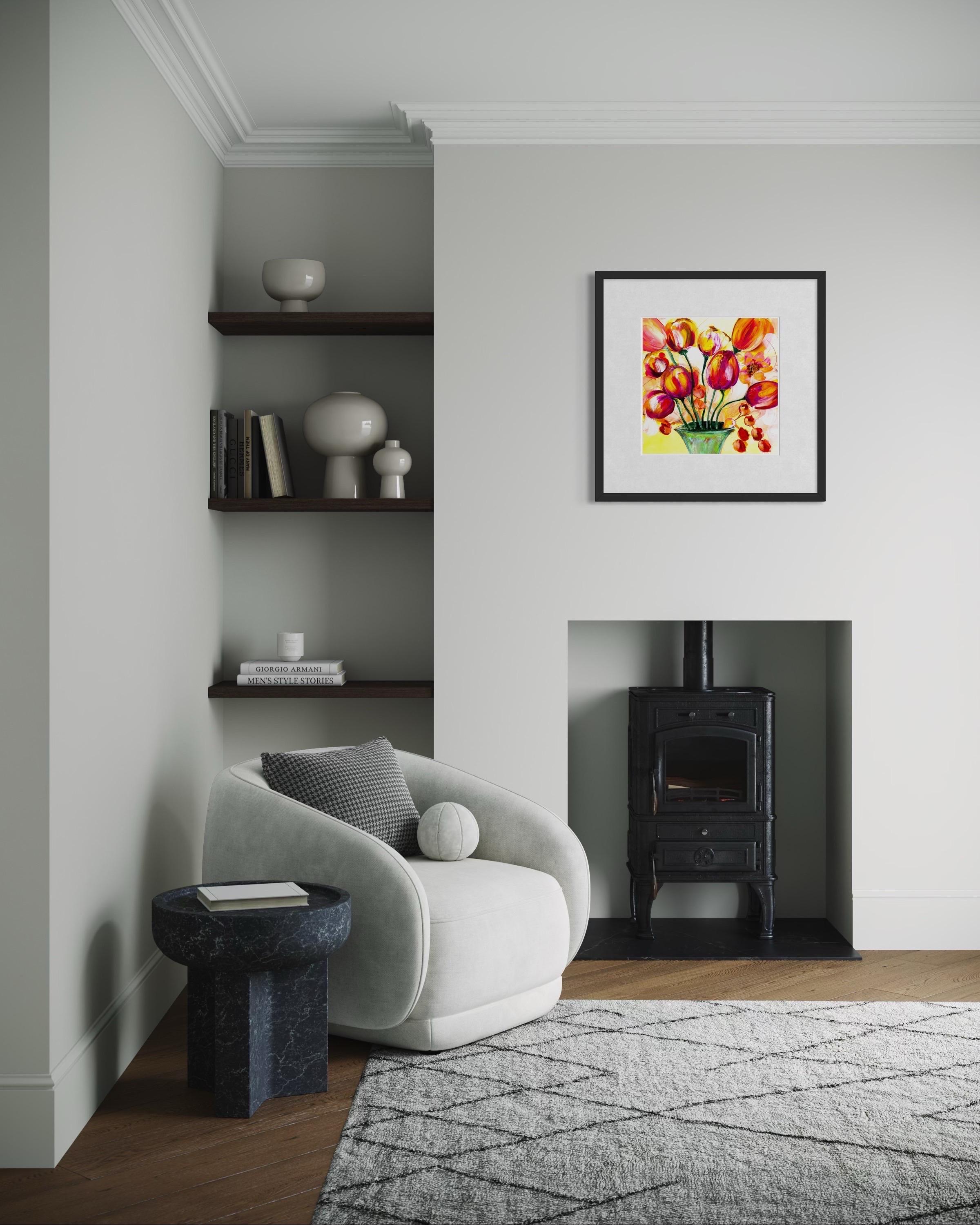 Flourish - Giclée su straccio, firmato, floreale, tulipano, colorato, rosso, arancione, giallo in vendita 2