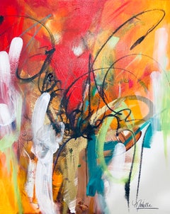 "Gal" - 2024, Rosso, Verde, Verde acqua, Oro, Vibrante, Floreale, Astratto, Femminile