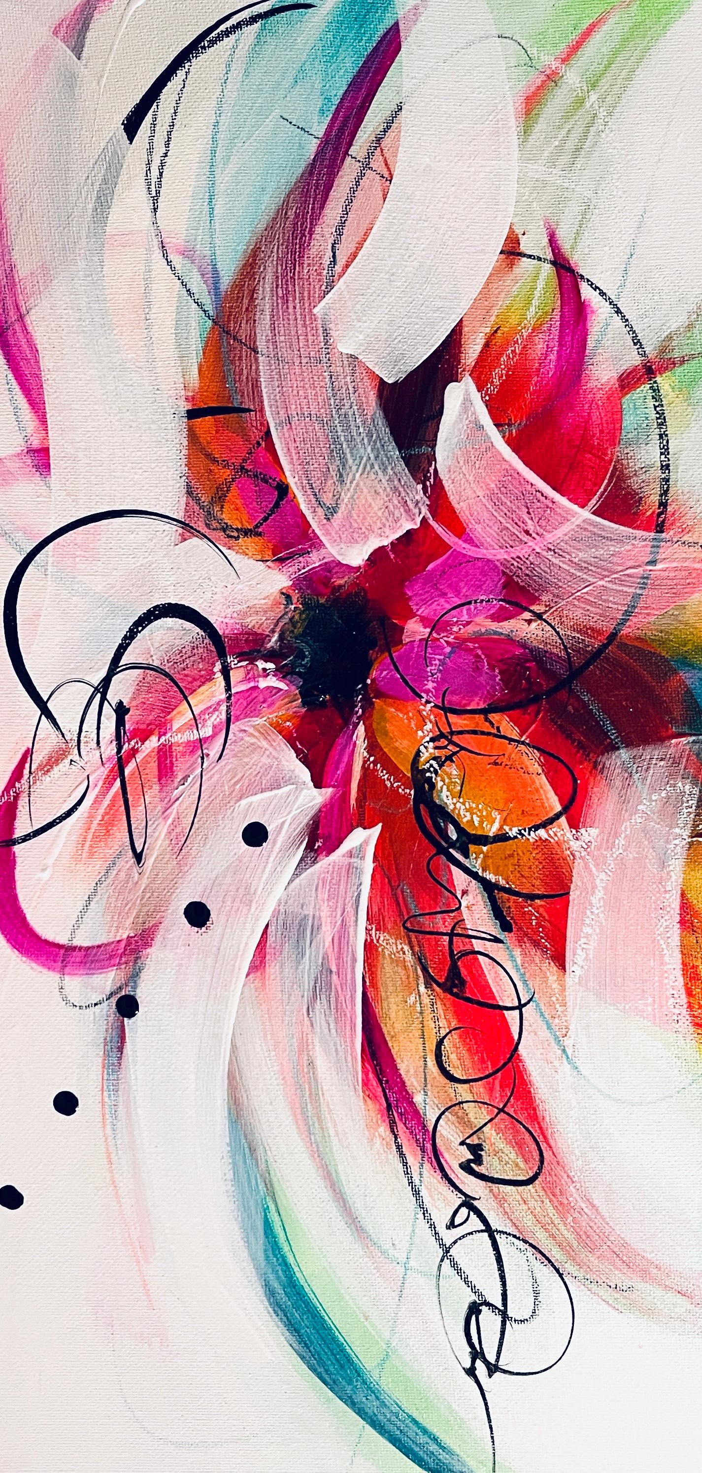 Kaleidoskop I - 2025, Blumig, Rhythmisch, Romantisch, Gerahmt, Tulpen, Nostalgisch (Romantik), Painting, von Michelle Thomas Artist