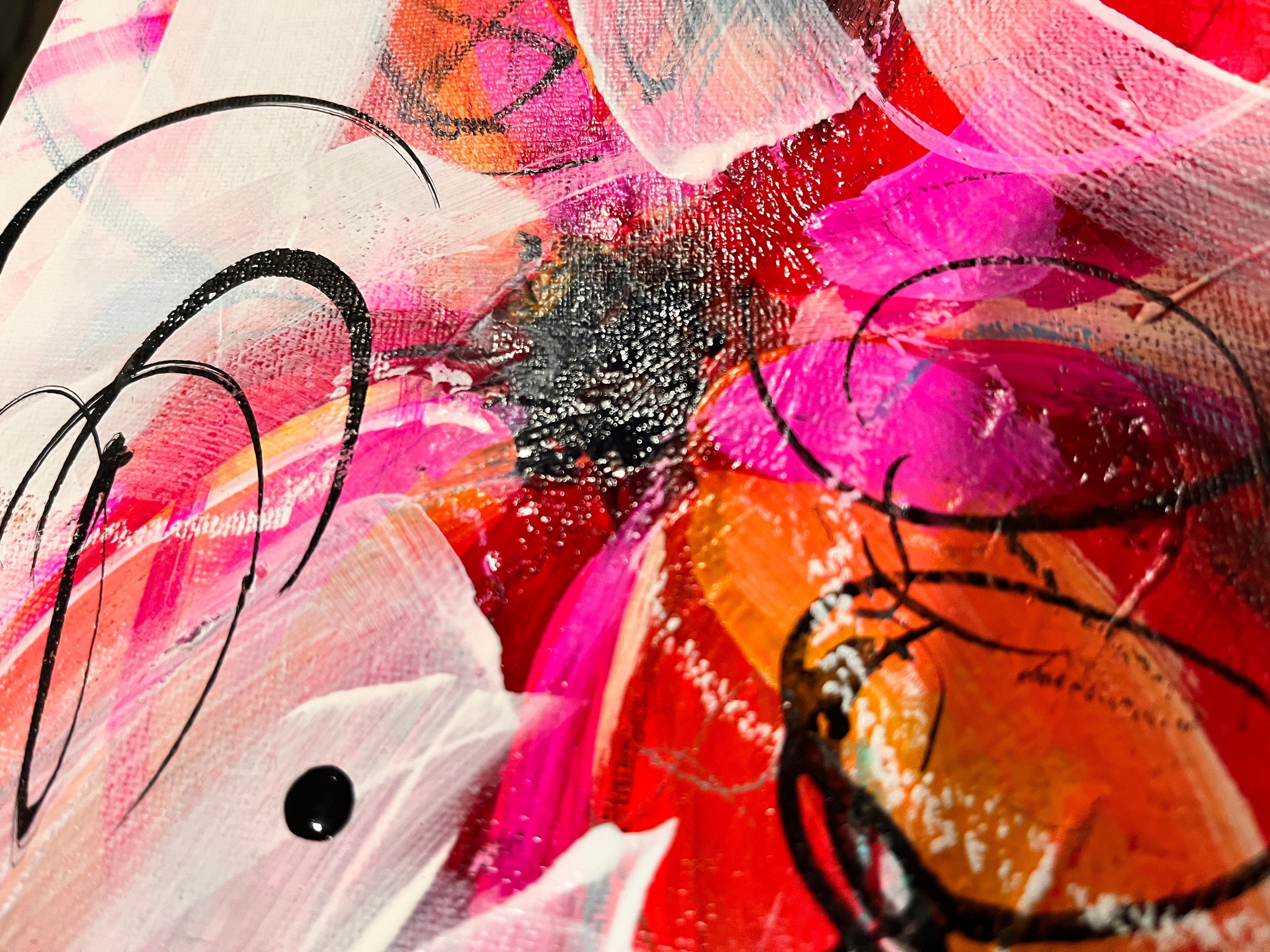 Kaleidoskop I - 2025, Blumig, Rhythmisch, Romantisch, Gerahmt, Tulpen, Nostalgisch (Grau), Interior Painting, von Michelle Thomas Artist