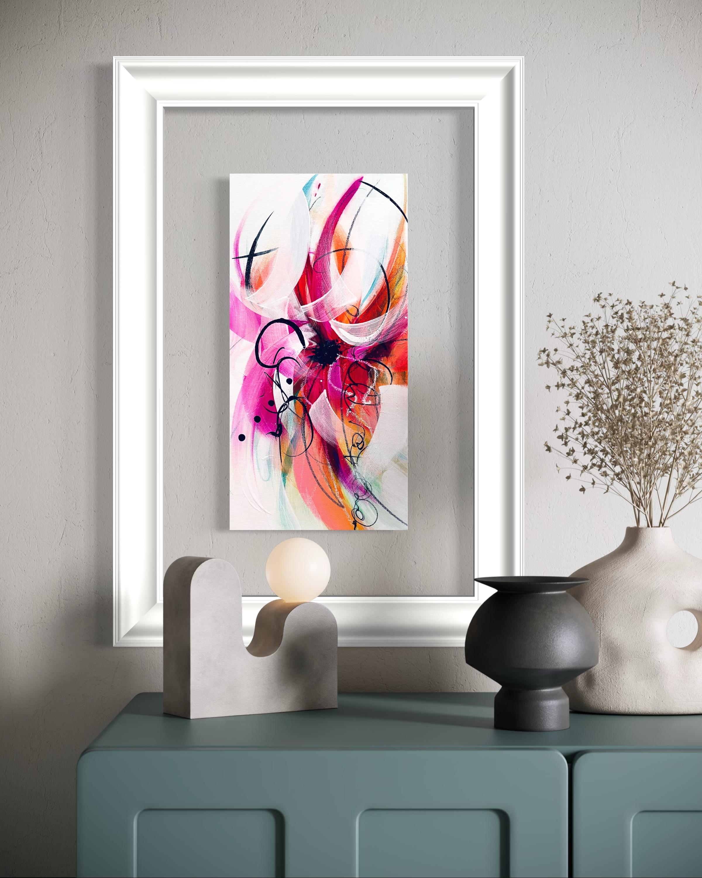 Kaleidoscope II - 2025, Floral, Rhythmic, Romantic, Framed, Tulips, Nostalgic - Gray Interior Painting by Michelle Thomas Artist