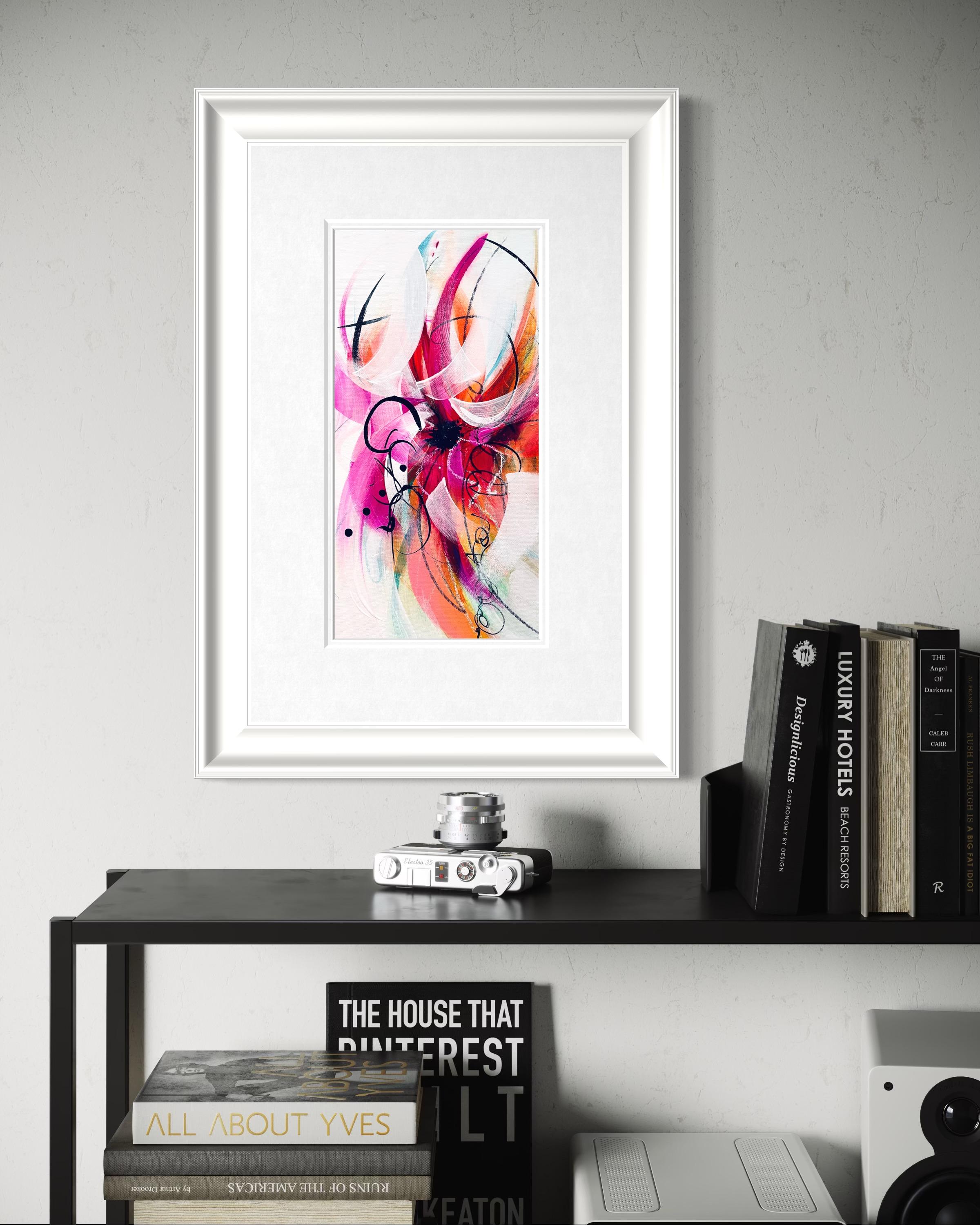 A burst of energy and movement, “Kaleidoscope II” is an abstract celebration of color, rhythm, and emotion. Part of a two part series (see Kaleidoscope I), bold yet harmonious, it captures the exhilarating moment when chaos transforms into