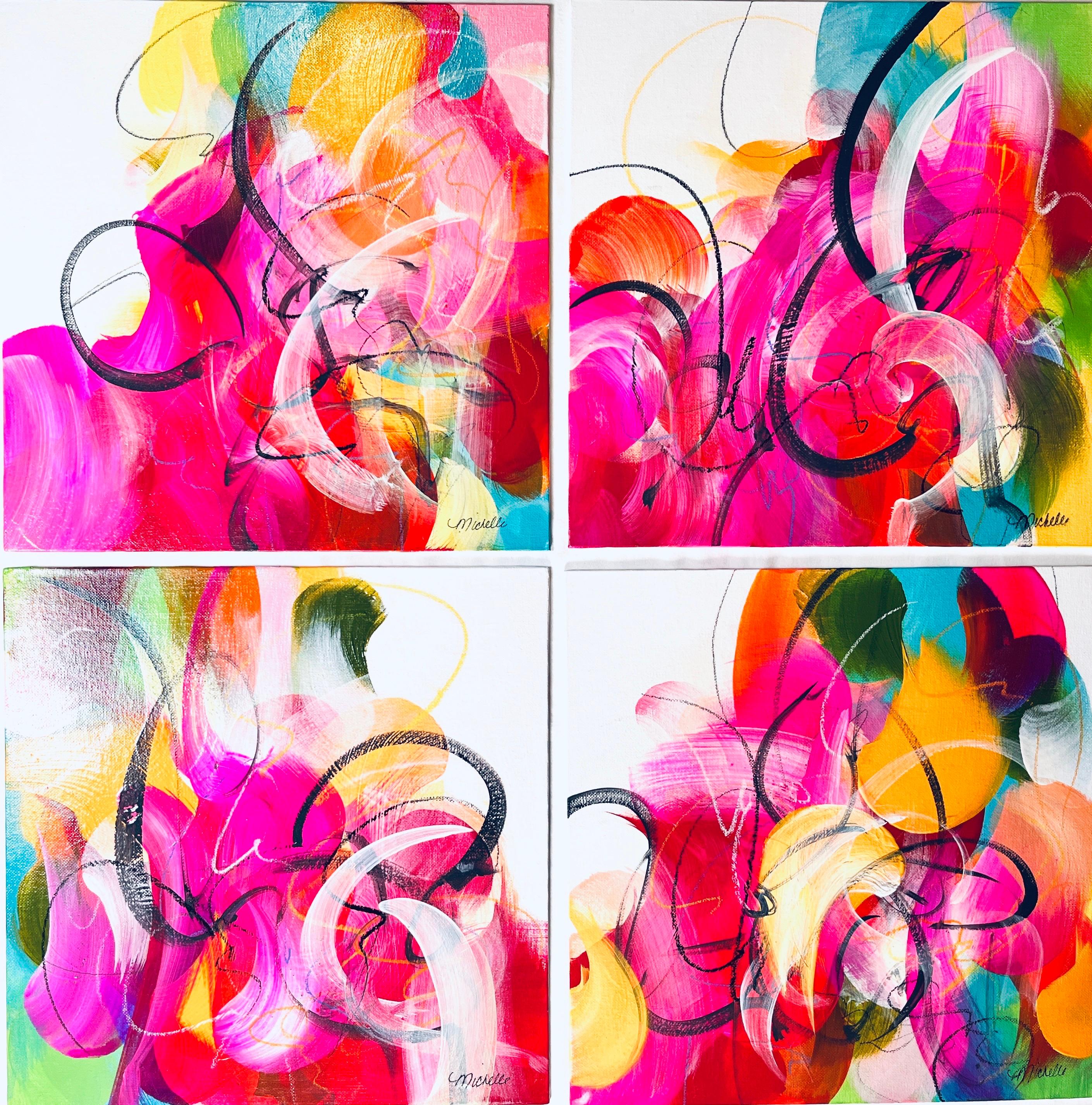 “Love Hopeful, I – IV” is a vibrant and emotionally expansive original abstract quadriptych that explores themes of optimism, connection, and the gentle resilience of the heart. Composed of four 12” × 12” canvas panels arranged as a unified whole,