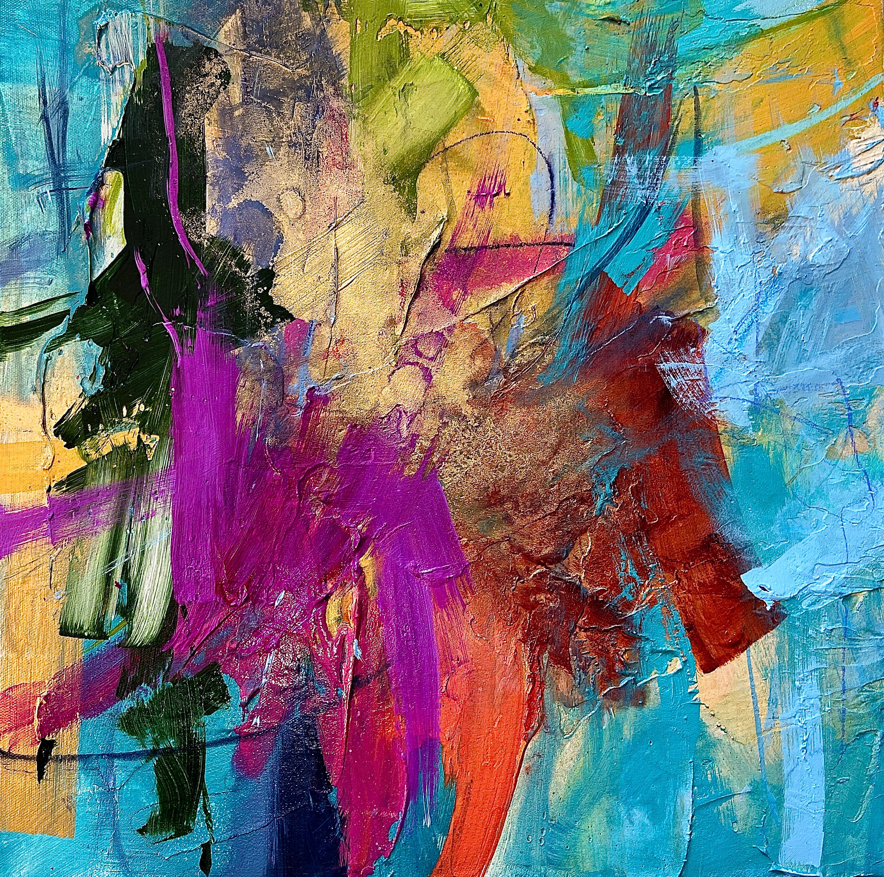 "Margarita Time!" -  Abstract, Modern, Bold, Warm Fuchsia, Teal, Green 