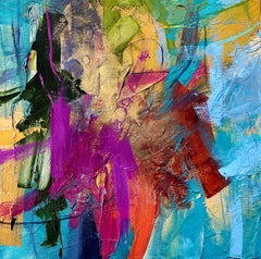 "Margarita Time!" -  Abstract, Modern, Bold, Warm Fuchsia, Teal, Green 