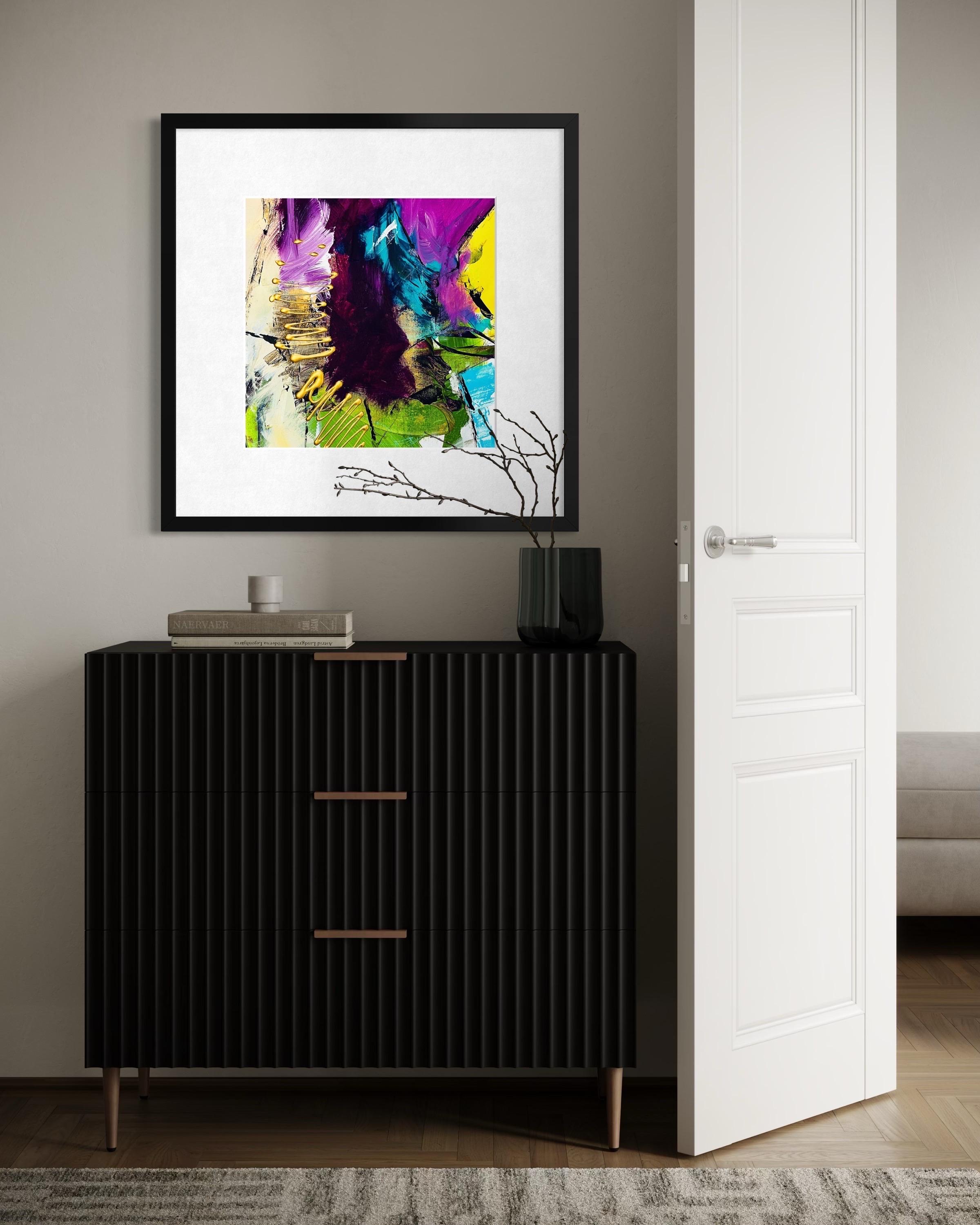 Frutto della passione - Giclée su straccio, firmato, viola, verde, moderno, contemporaneo - Painting di Michelle Thomas Artist