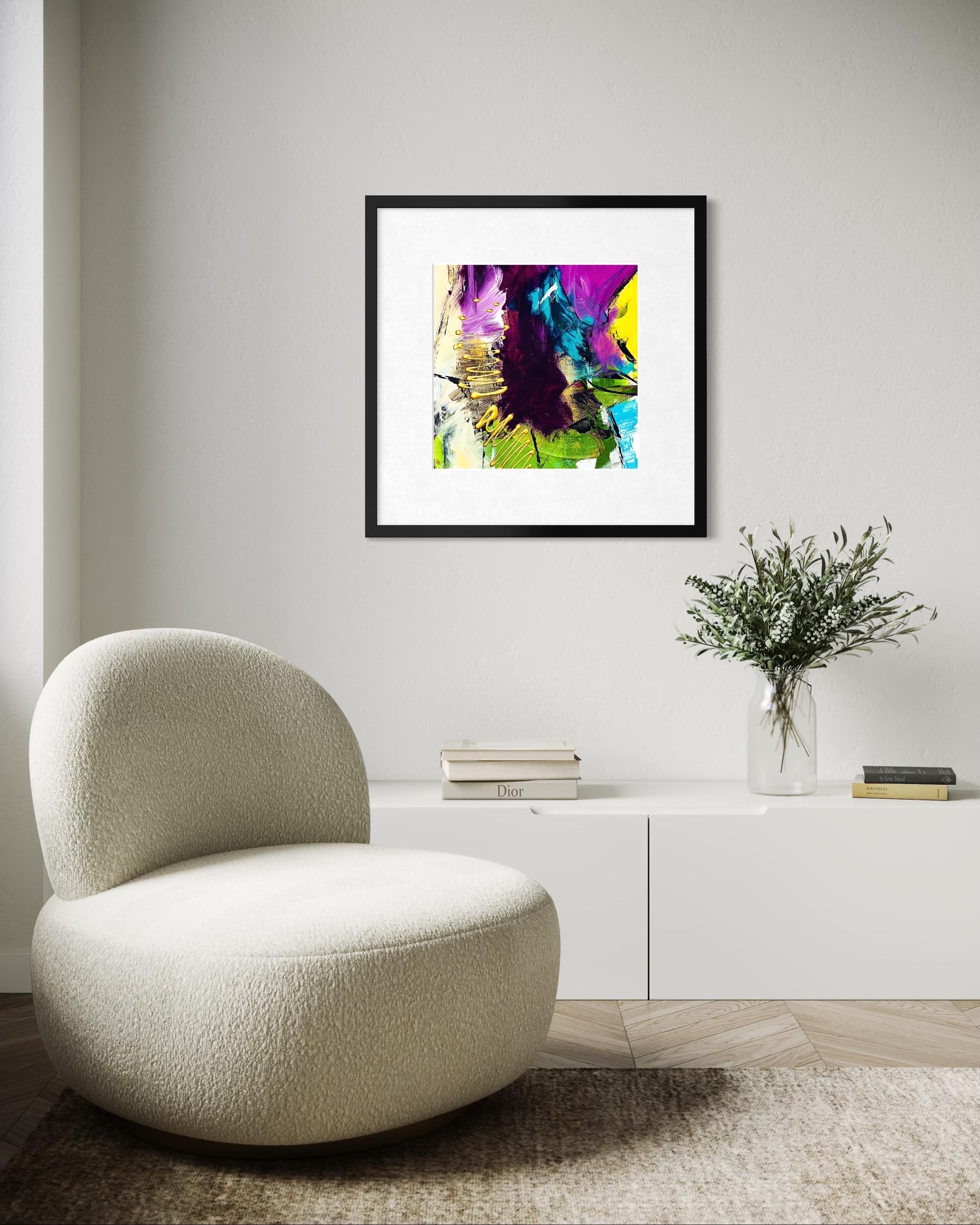Frutto della passione - Giclée su straccio, firmato, viola, verde, moderno, contemporaneo - Painting Contemporaneo di Michelle Thomas Artist