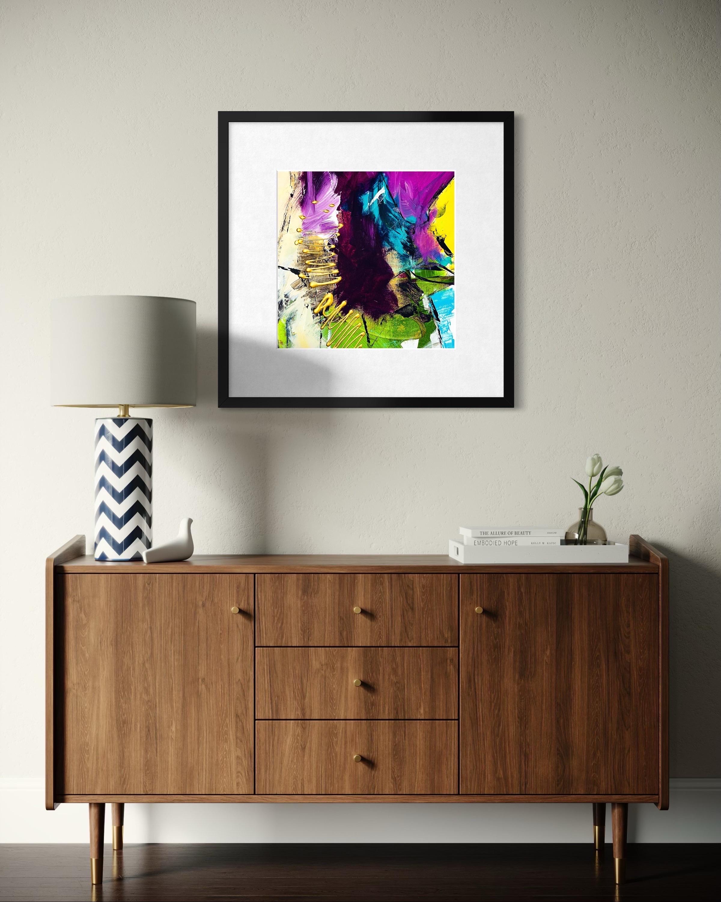 Frutto della passione - Giclée su straccio, firmato, viola, verde, moderno, contemporaneo - Abstract Painting Nero di Michelle Thomas Artist