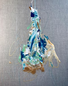 "Guapa en azul y oro",  2025, Arte Original, Rítmico, Texturas Acento Dorado