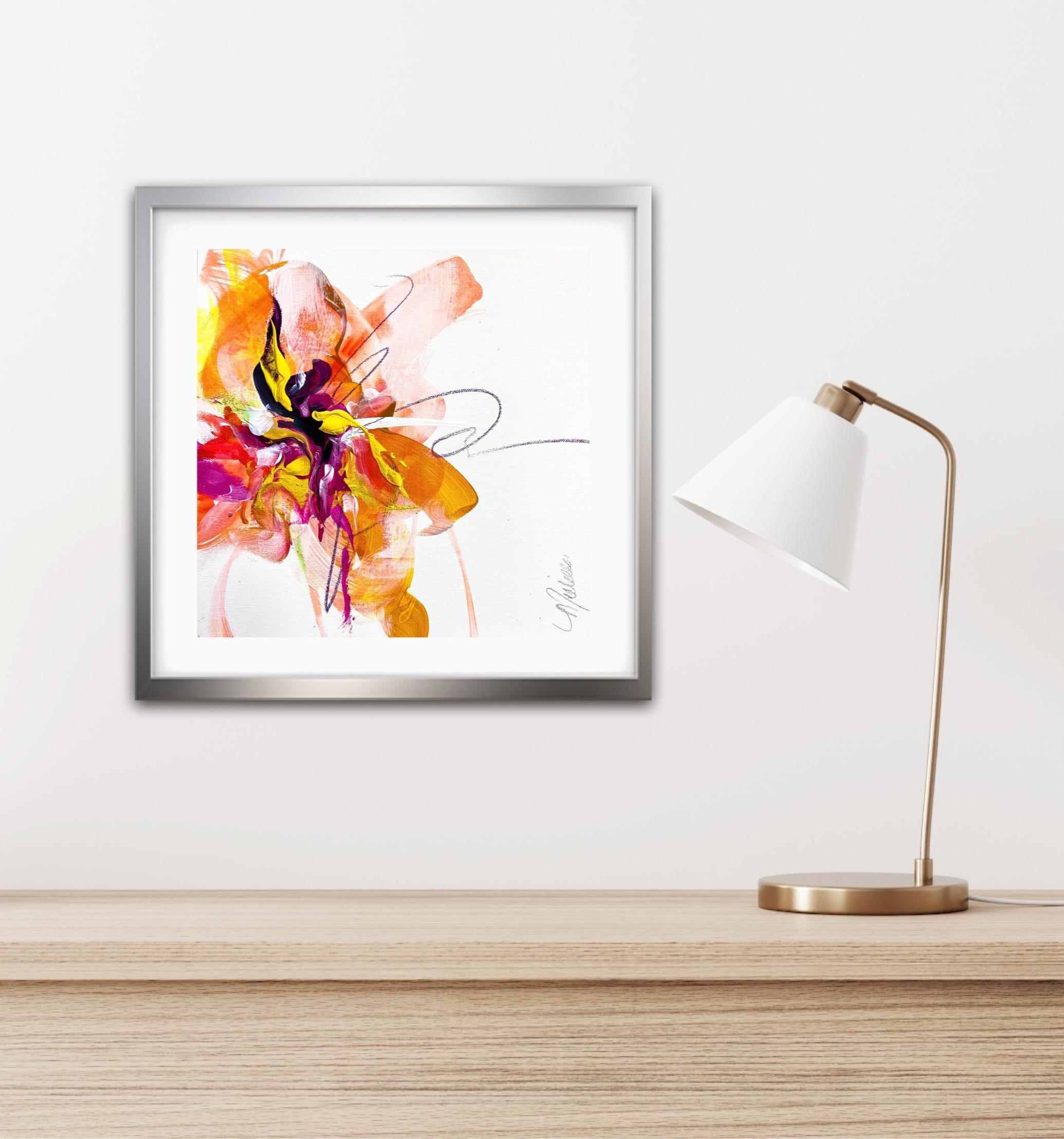 „Que Linda“ –  Abstrakt, Emotional, Modern, Floral, warmgelb, Magenta, Gold (Abstrakter Expressionismus), Painting, von Michelle Thomas Artist