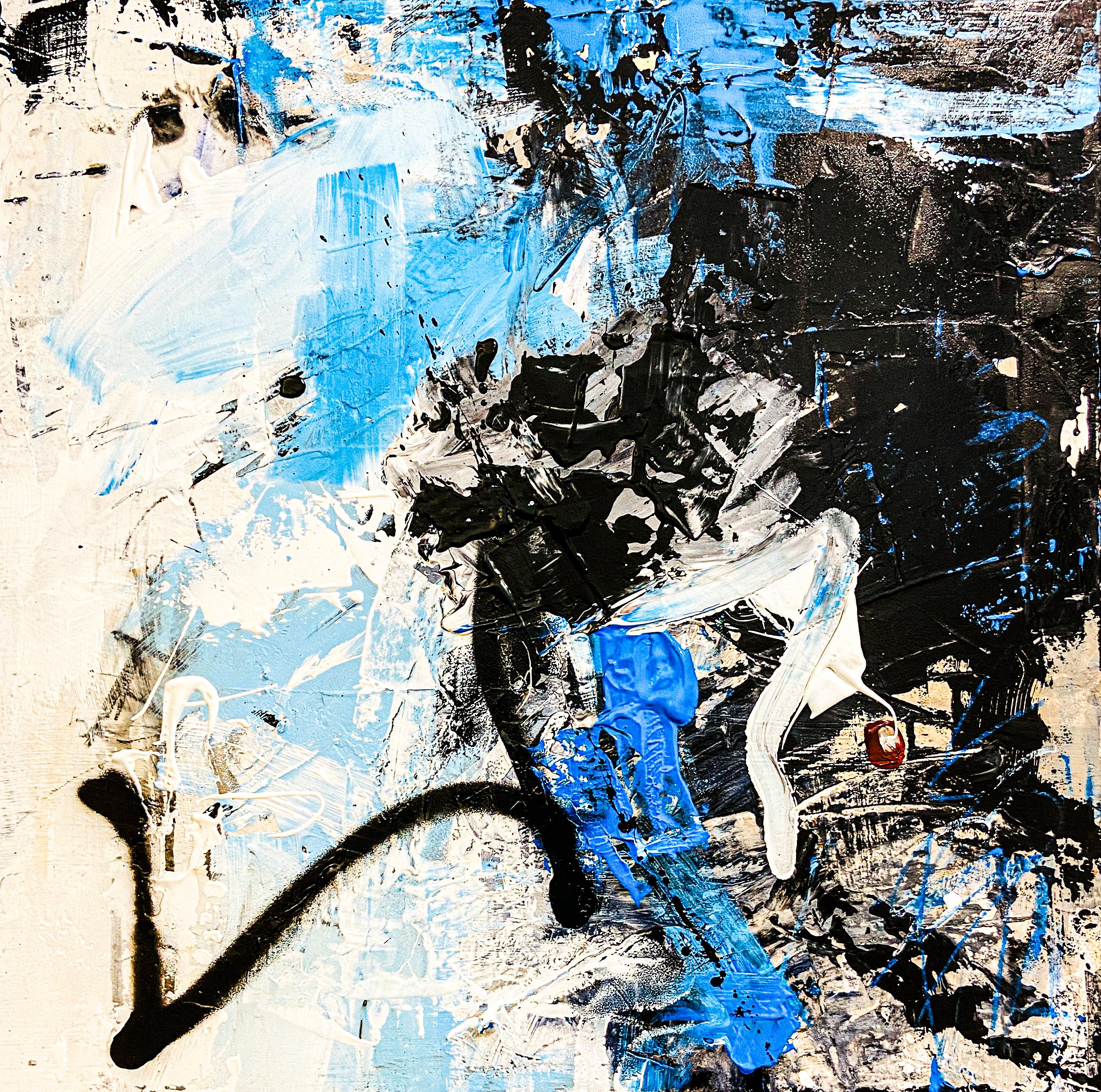 Michelle Thomas Artist Abstract Painting – „ Realisierung“, Graffiti-Stil / Abstrakter Expressionismus Modern, Blau, Schwarz