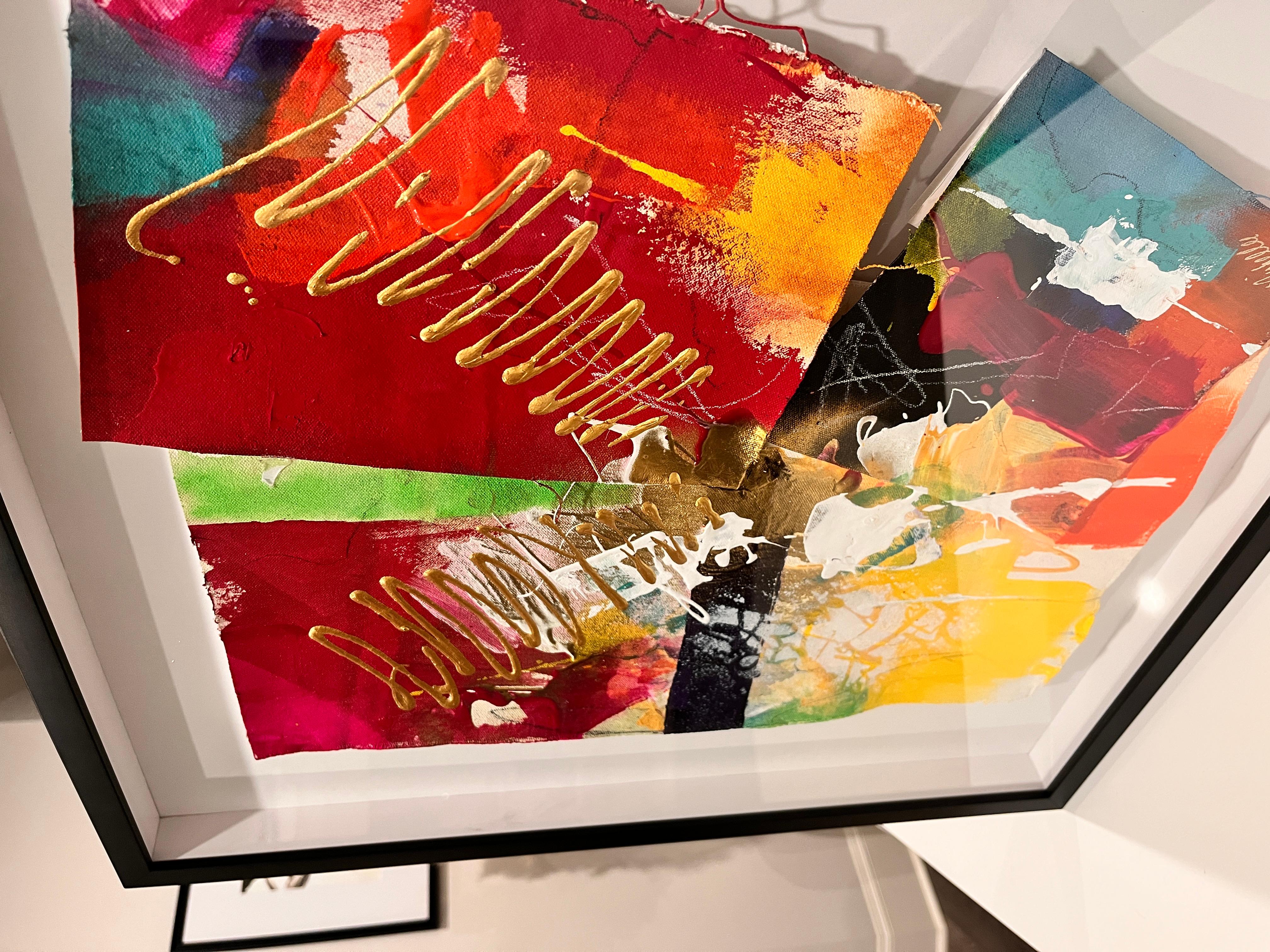 Rhythmic Chaos - Ausgefallen, Modern, Stilvoll, Roh, Rot, Lebendig, Aufstrebend, Straße – Painting von Michelle Thomas Artist