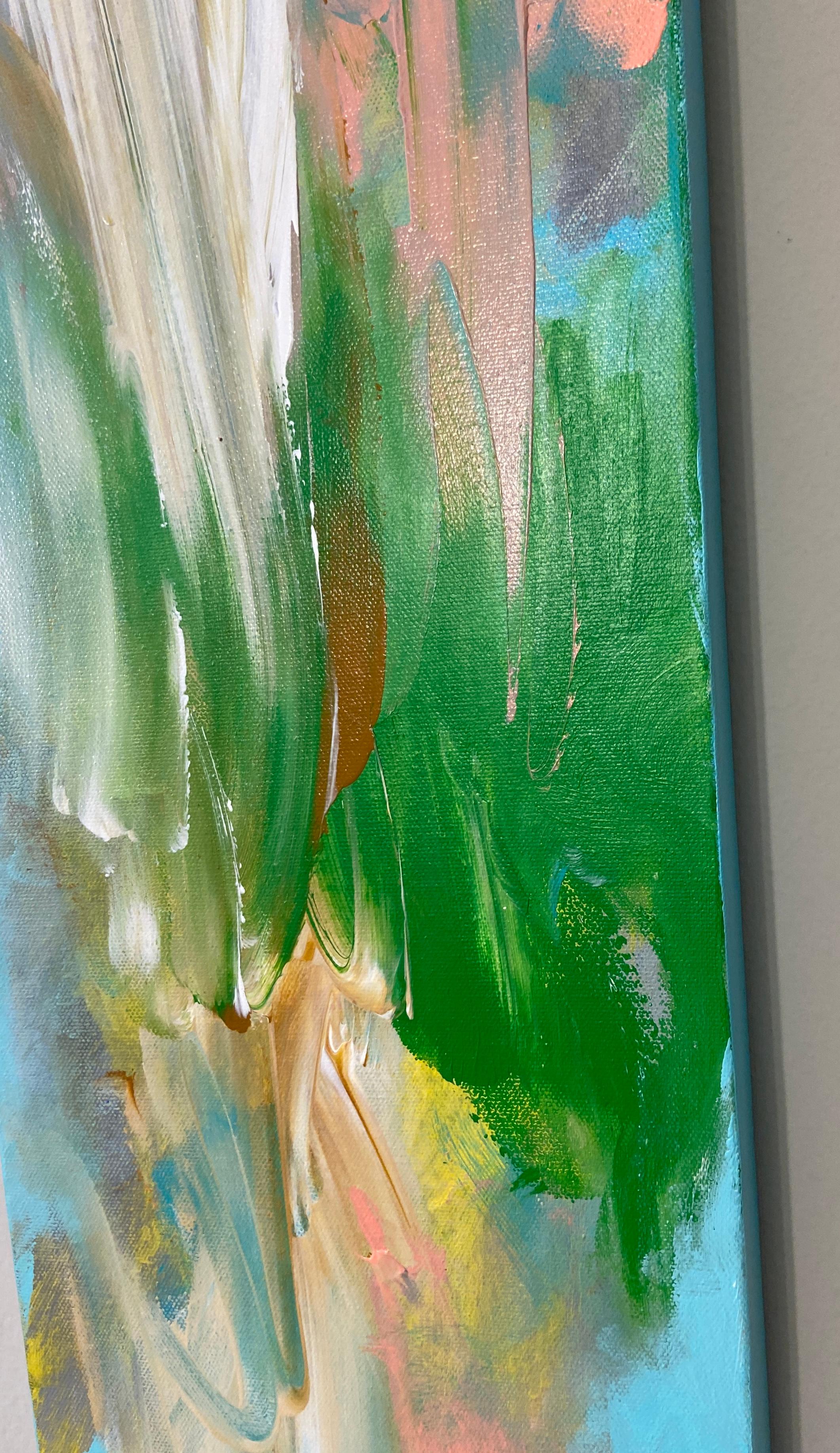 „Song of Spring“, Landschaft Abstrakt, Emotional, Pastell, Blau, Pfirsich, Grün (Abstrakter Expressionismus), Painting, von Michelle Thomas Artist