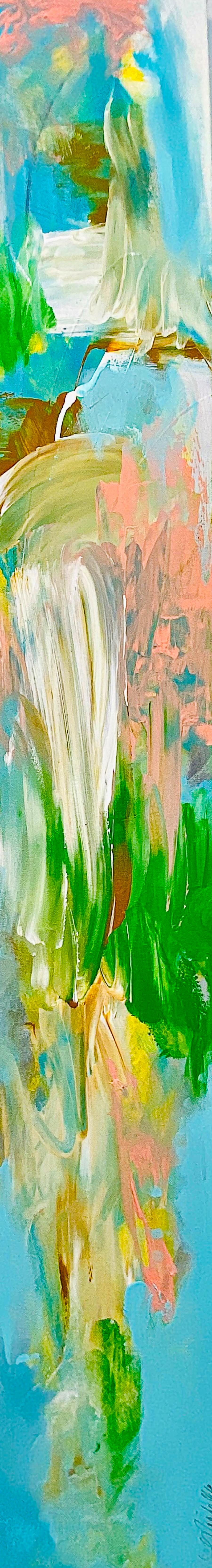 Michelle Thomas Artist Abstract Painting – „Song of Spring“, Landschaft Abstrakt, Emotional, Pastell, Blau, Pfirsich, Grün