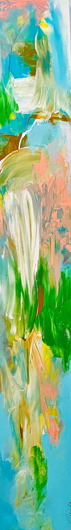 Vintage "Song of Spring", Landscape Abstract, Emotional, Pastel, Blue, Peach, Green