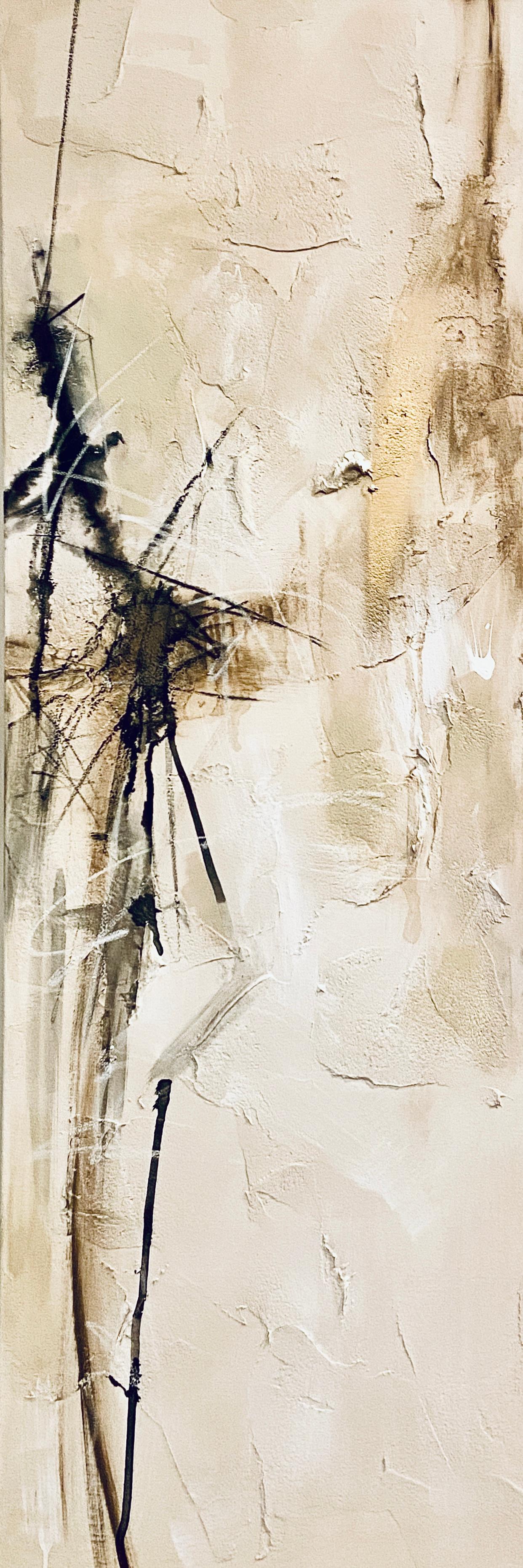 Interior Painting di Michelle Thomas Artist - "Storm IV", tavolozza neutra e ricca di texture, Whiting, Buff, Beige, minimalista