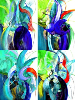 Summer Rain I - IV , Quadriptych, Abstract Paintings, Signed, Acrylic