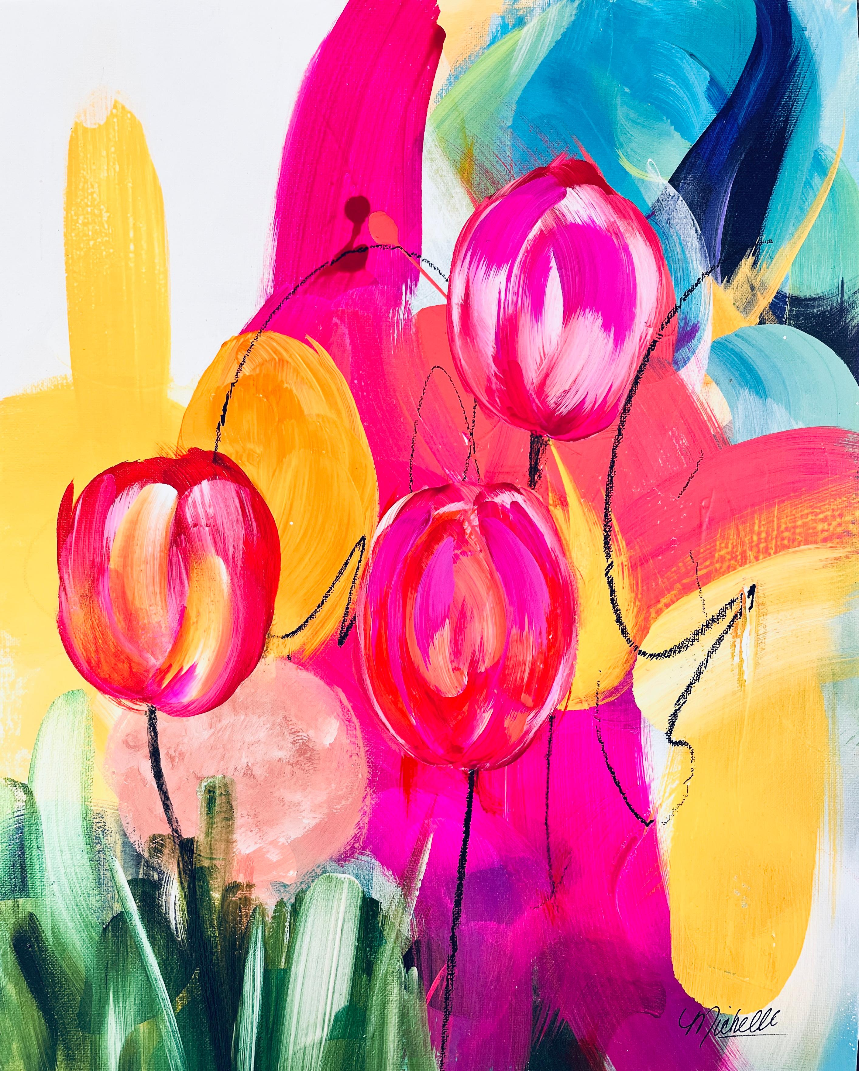 Michelle Thomas Artist Interior Painting – "The Sweetness of Now", Rhythmisch, Lebendig, Reich, Blumig, Lebhaft, Natur, Blumen