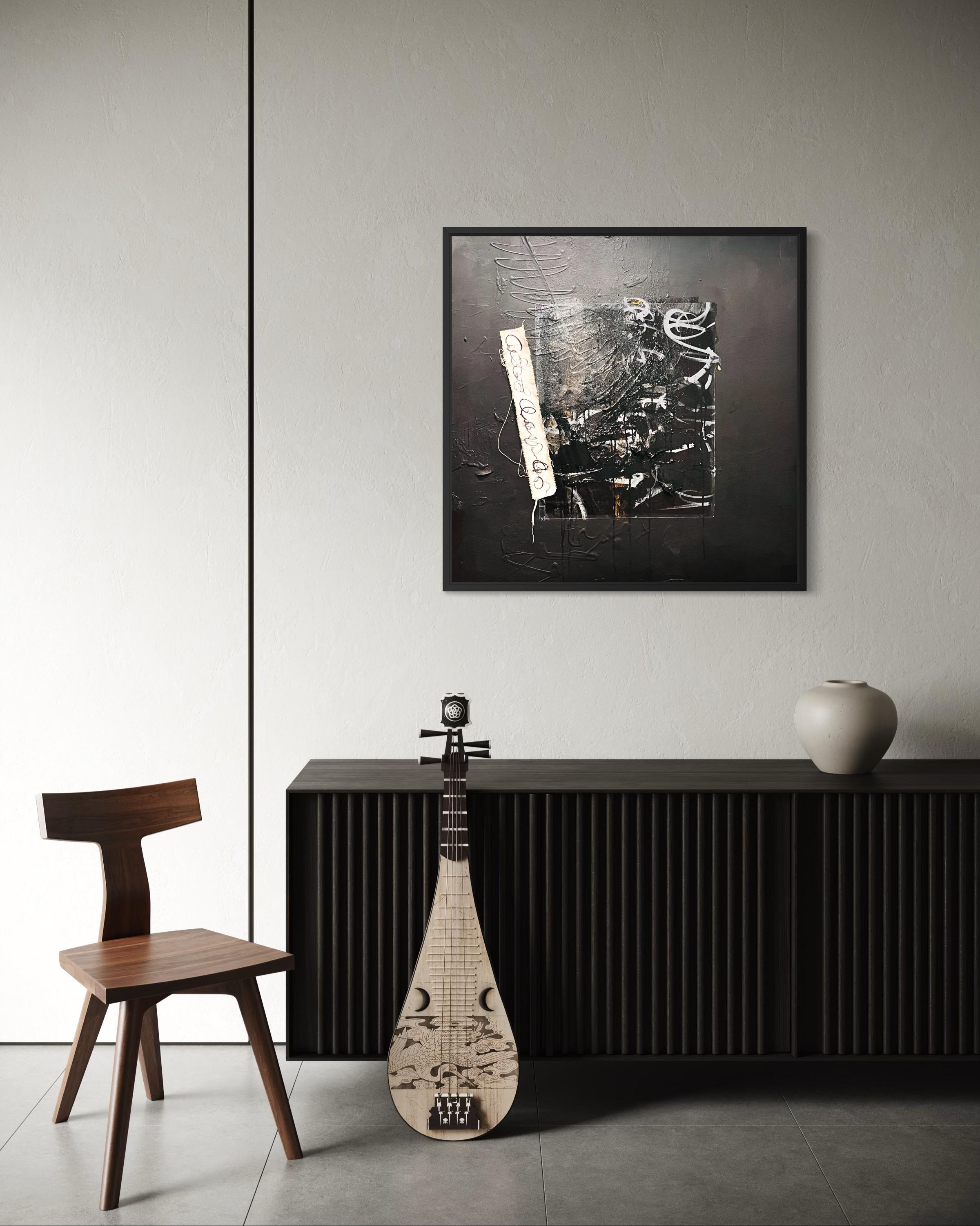 Unvollendete Gedanken - Schwarz, Strukturiert, Journal, Graffiti, Straße, Weiß, Grau (Zeitgenössisch), Painting, von Michelle Thomas Artist