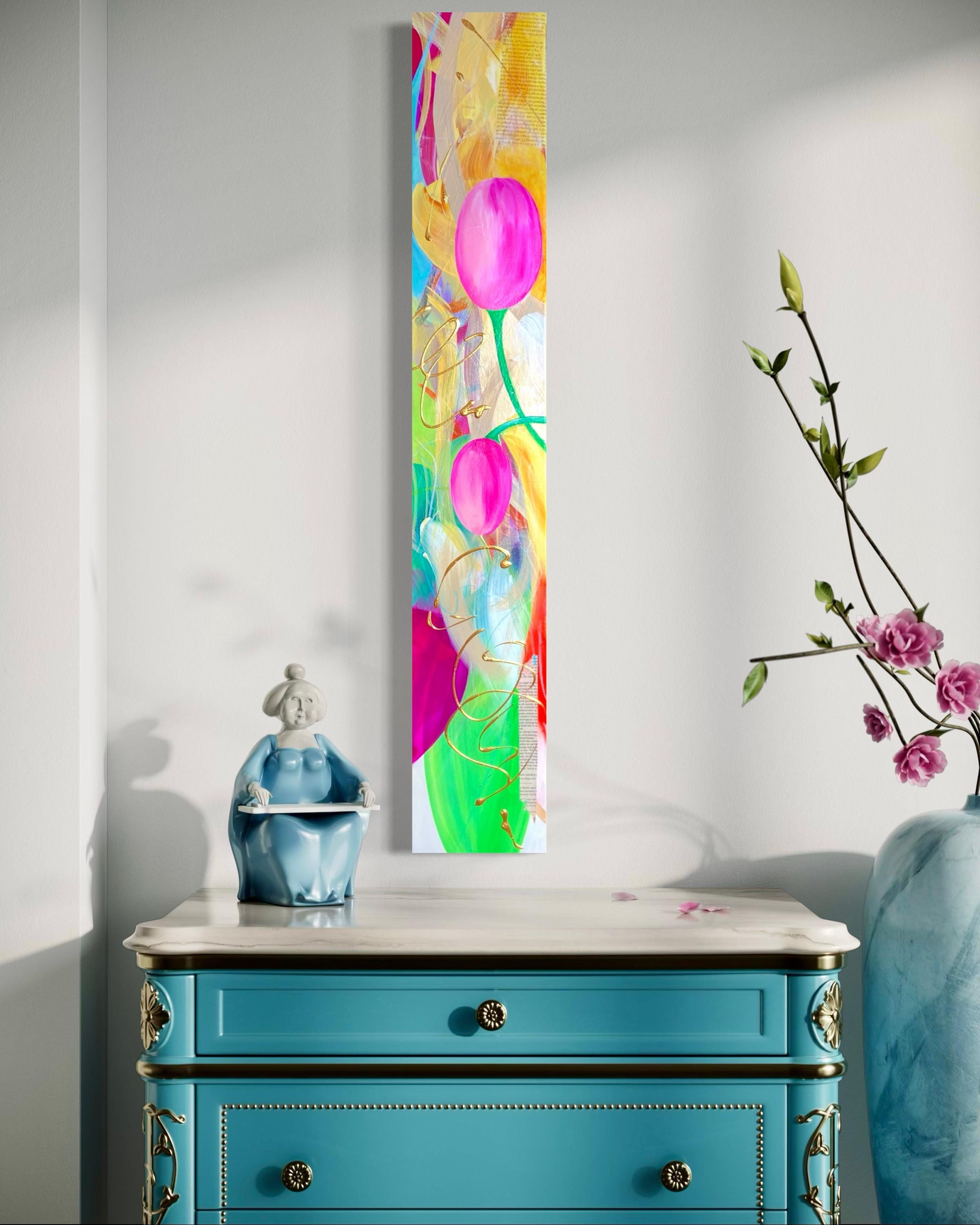 Interior Painting de Michelle Thomas Artist - When I See You - Long, Vertical Abstract Painting, Acrylic on Canvas