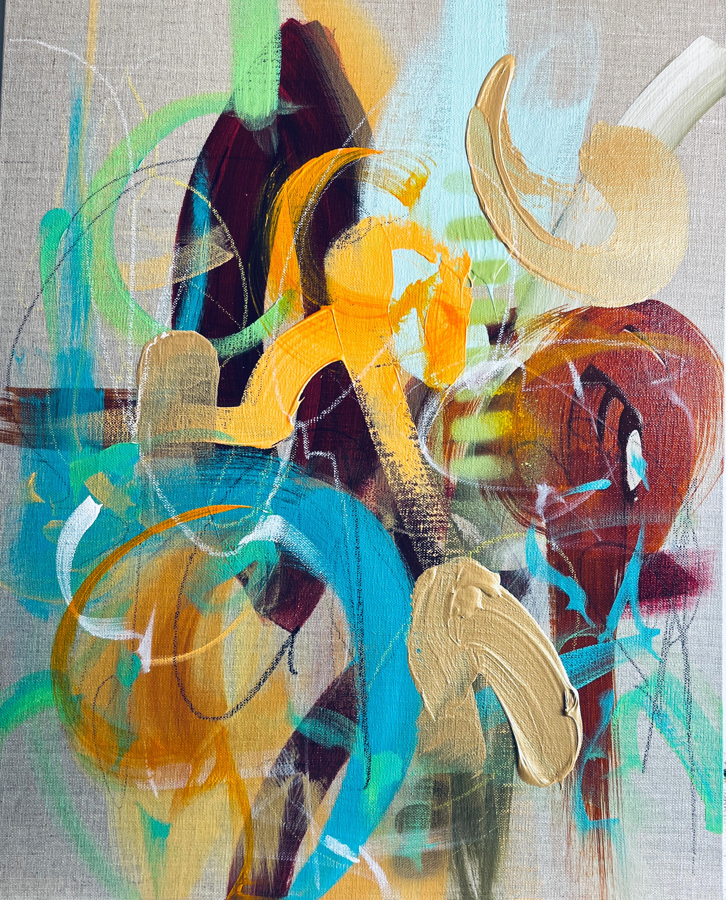 "Fioritura selvaggia",  2025, Arte originale, Divertente, Felice, Ritmico, Texture con accenti dorati