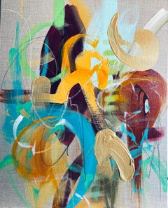 "Fioritura selvaggia",  2025, Arte originale, Divertente, Felice, Ritmico, Texture con accenti dorati