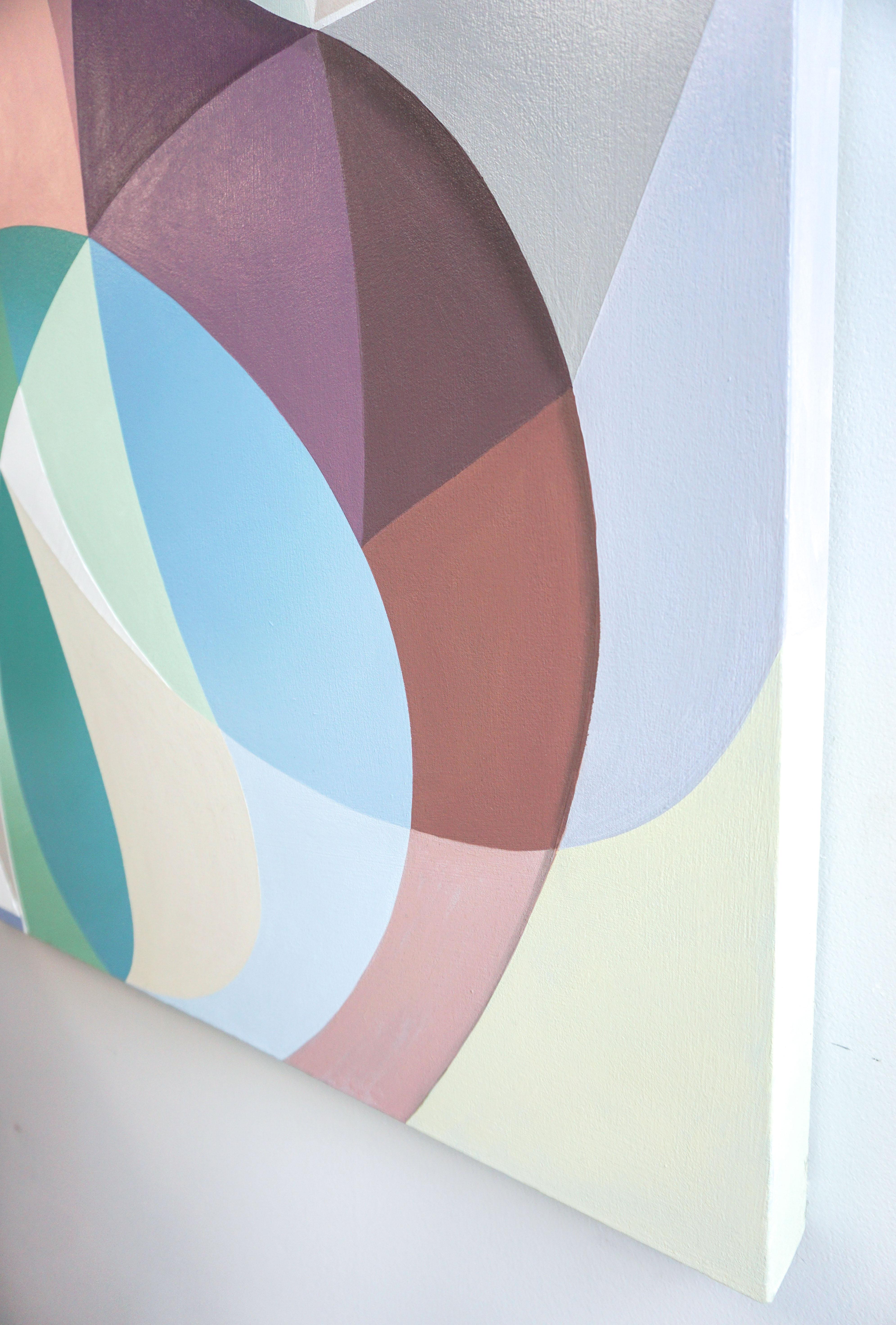 ALLUVION - Peinture géométrique abstraite contemporaine, bleue, verte, rose, violette - Abstrait Painting par Michelle Weddle