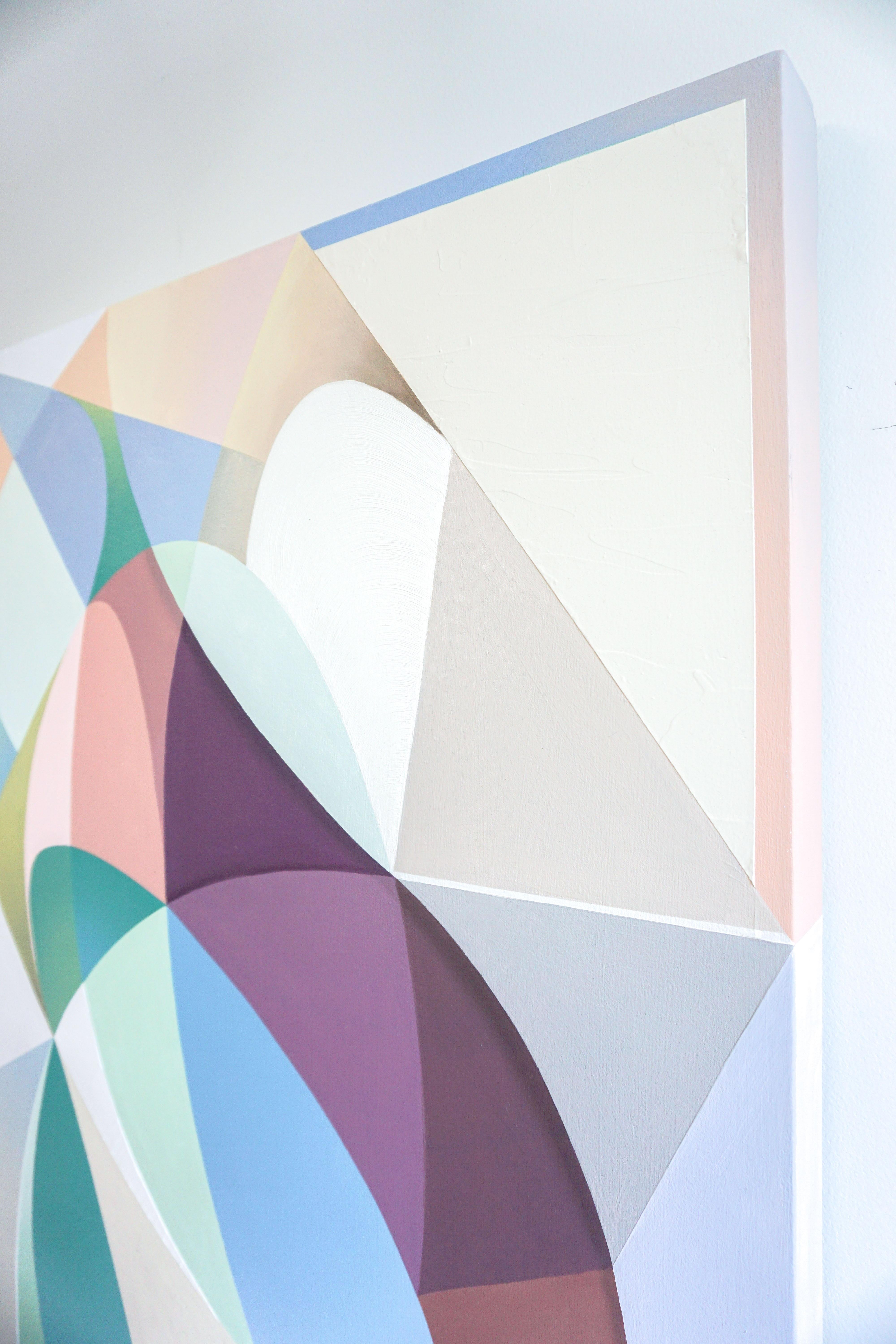 ALLUVION - Peinture géométrique abstraite contemporaine, bleue, verte, rose, violette - Gris Abstract Painting par Michelle Weddle