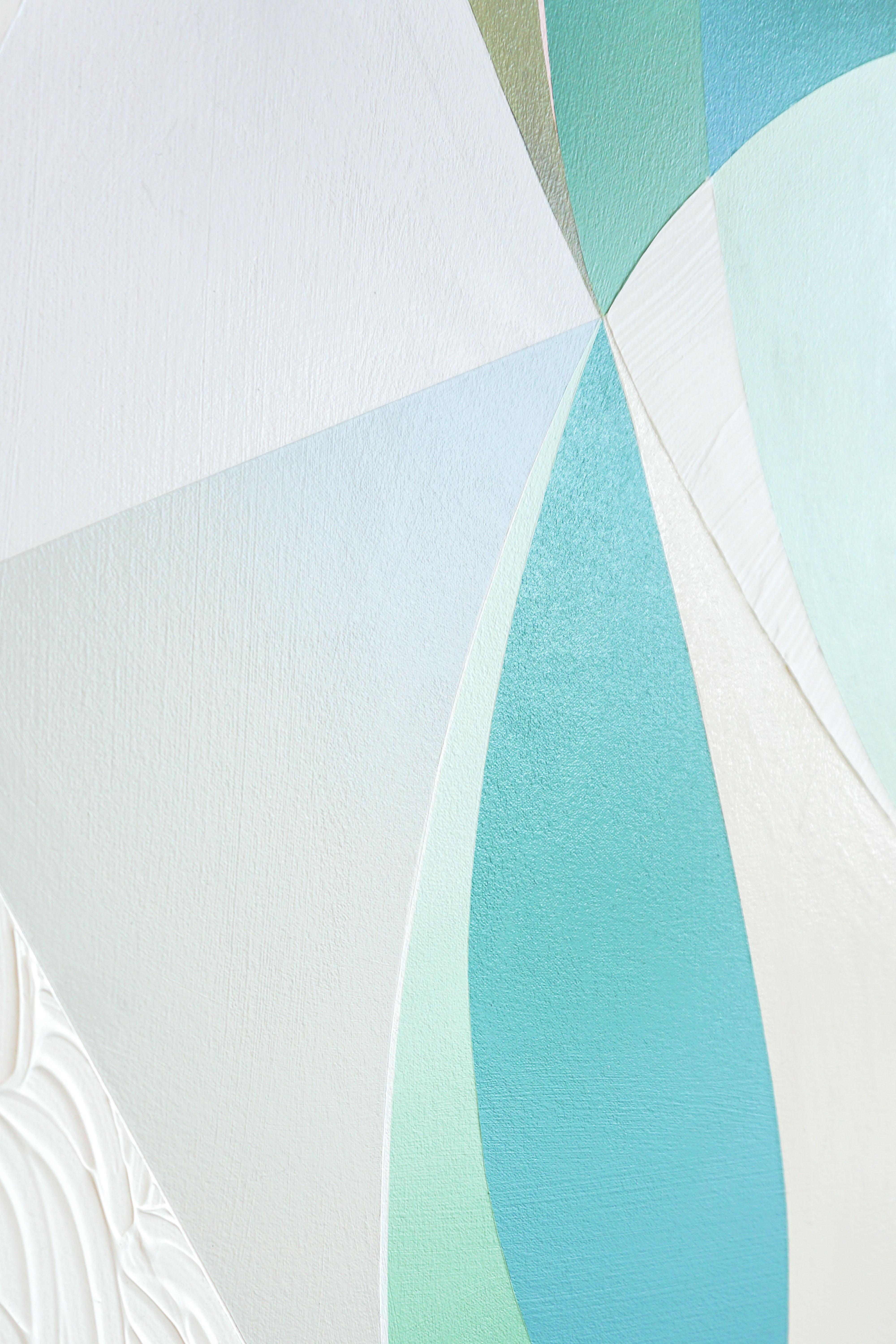 ALLUVION - Peinture géométrique abstraite contemporaine, bleue, verte, rose, violette en vente 1