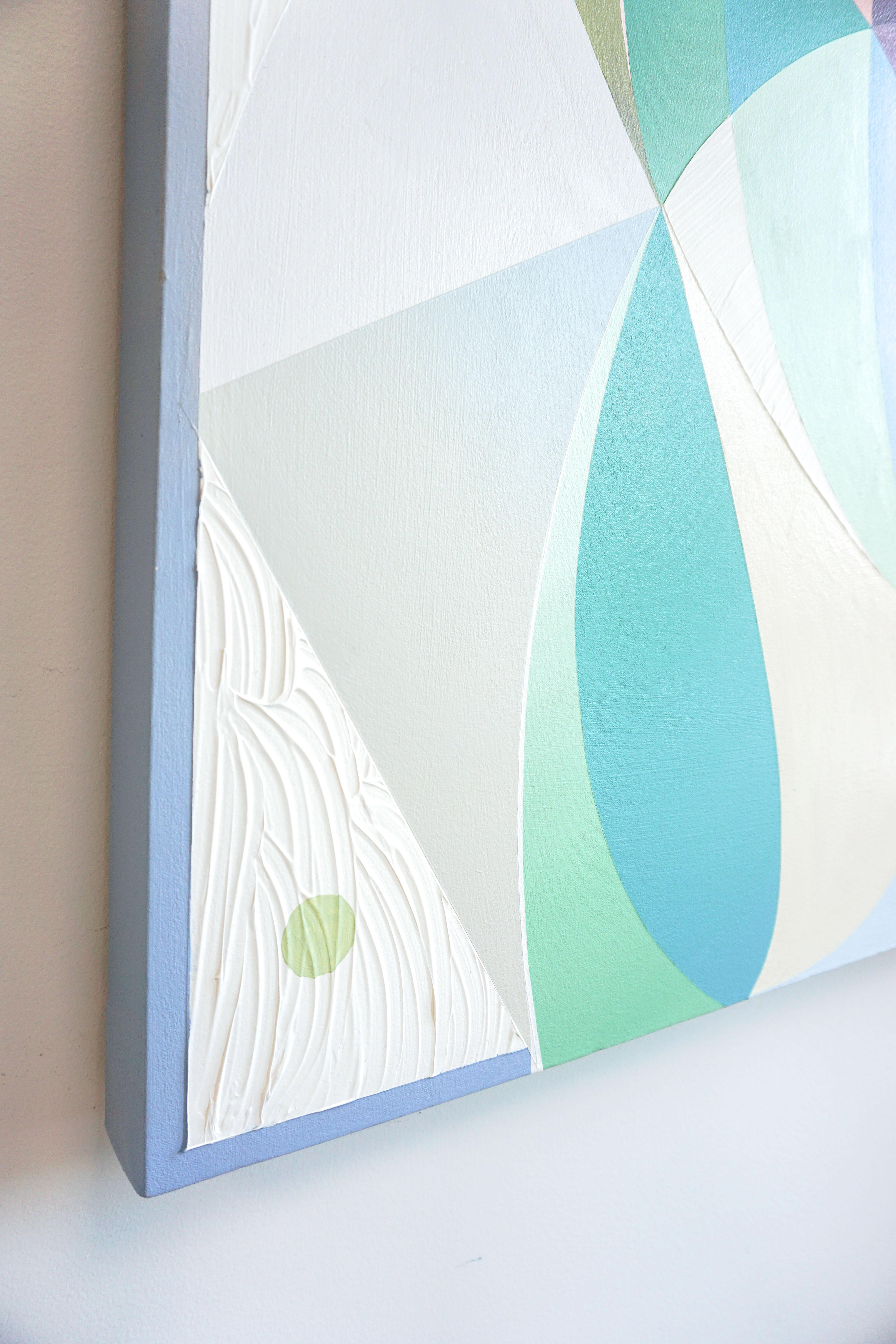 ALLUVION - Peinture géométrique abstraite contemporaine, bleue, verte, rose, violette en vente 2