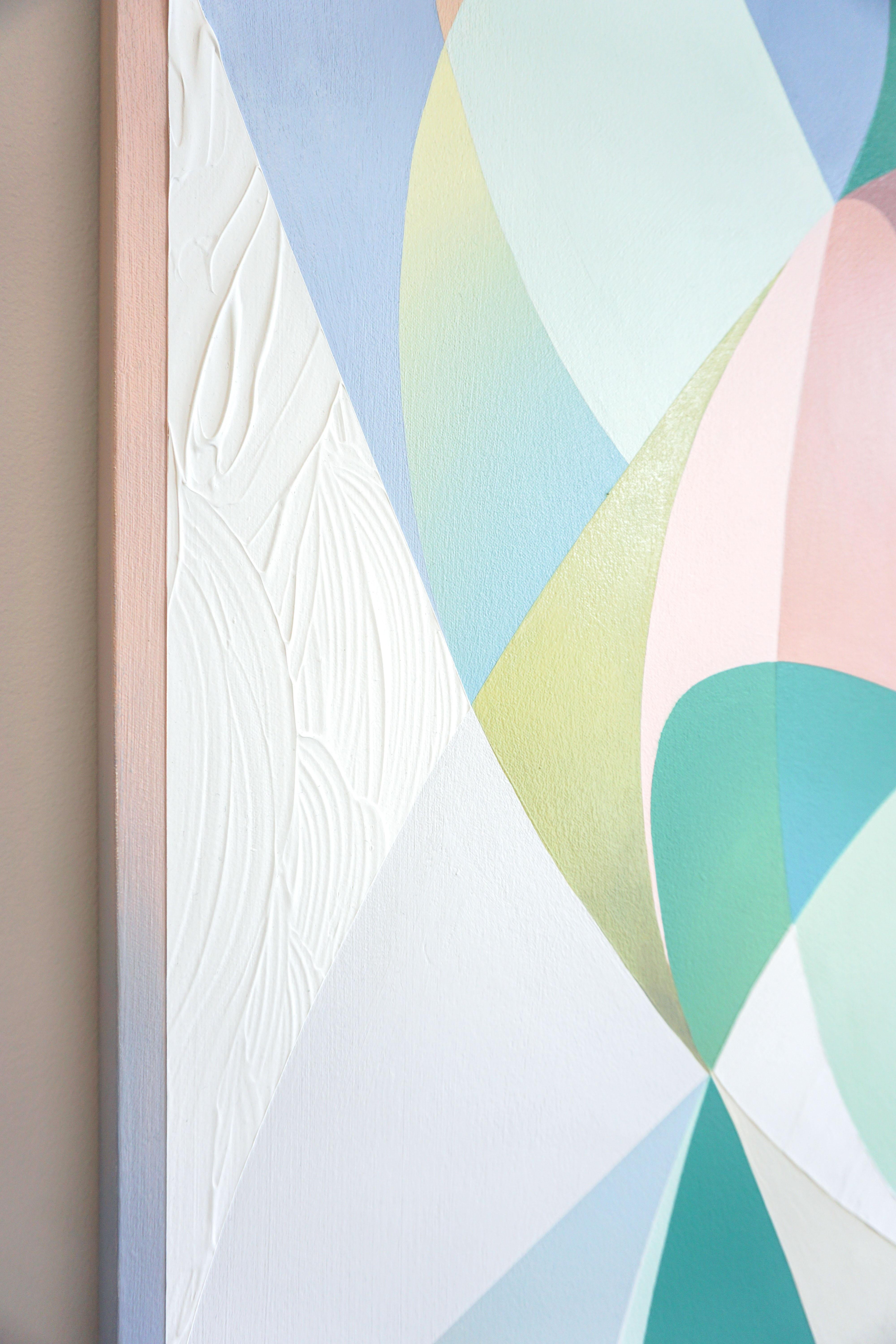 ALLUVION - Peinture géométrique abstraite contemporaine, bleue, verte, rose, violette en vente 3