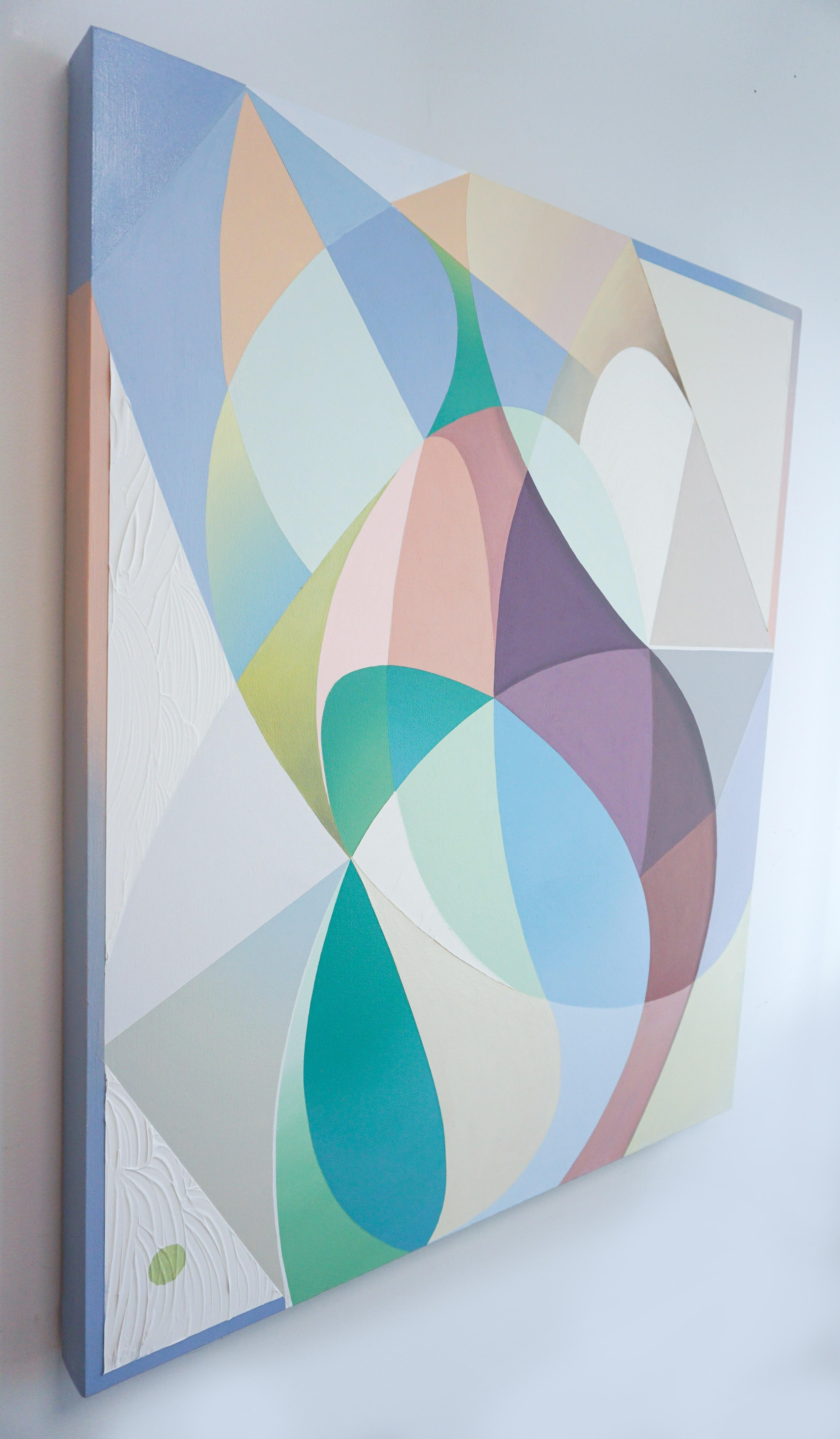 ALLUVION - Peinture géométrique abstraite contemporaine, bleue, verte, rose, violette - Painting de Michelle Weddle