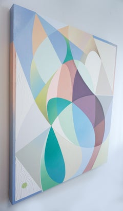 ALLUVION - Contemporary Abstract Geometric Painting, Blue, Green, Pink, Purple