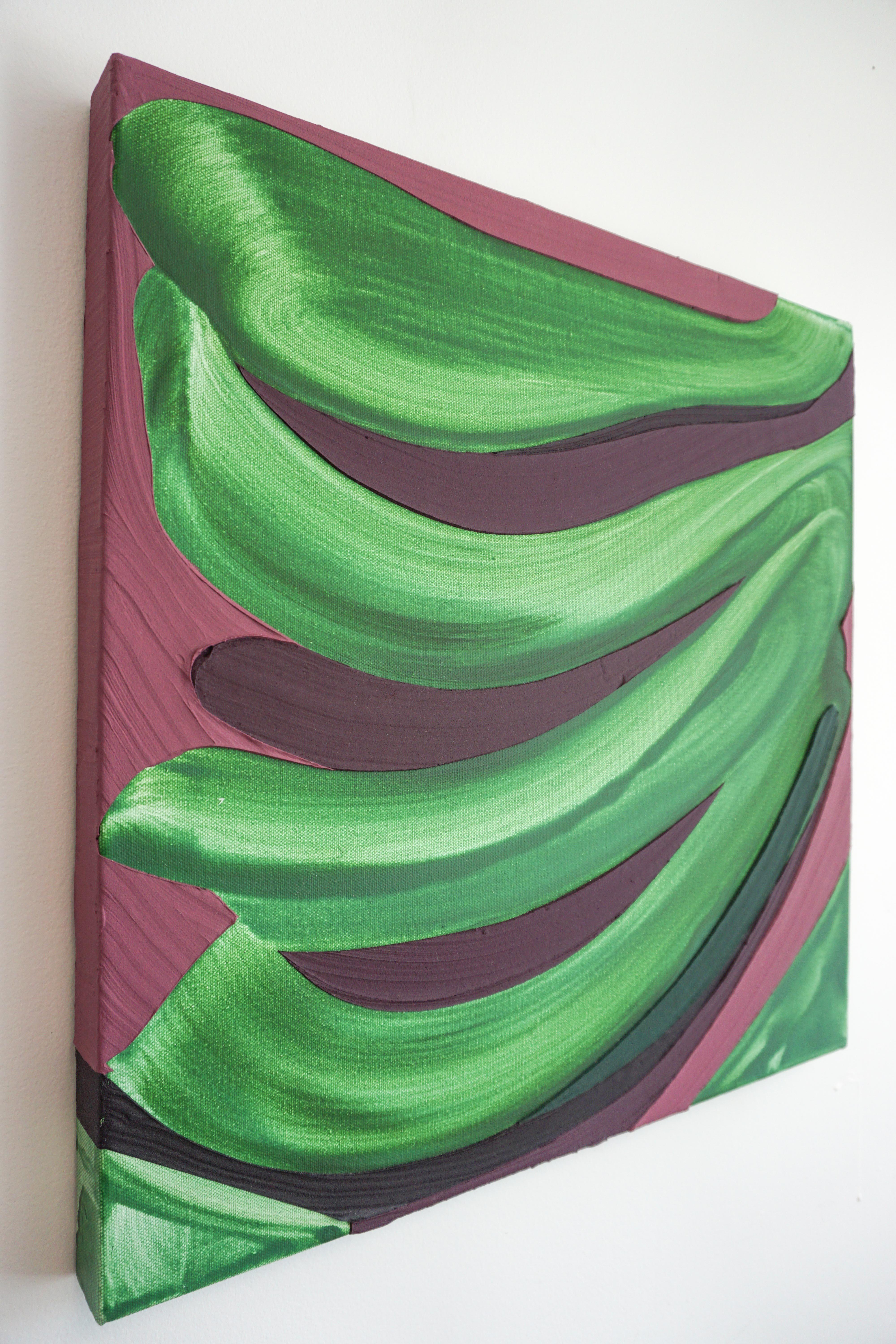 BOUND - Pintura abstracta contemporánea, morado, verde - Painting Abstracto de Michelle Weddle