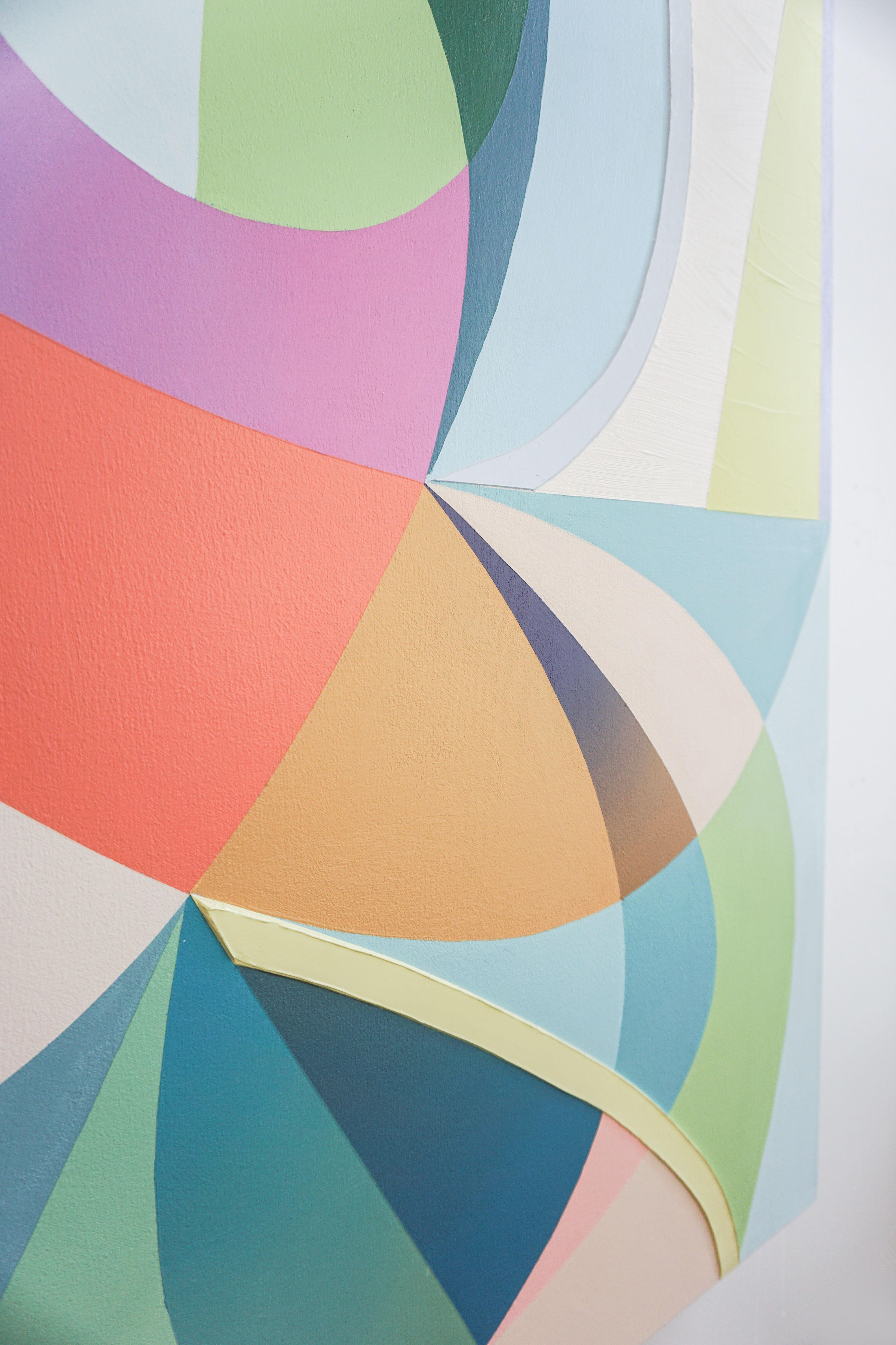 GEOTHERMAL - Peinture expressionniste abstraite contemporaine, géométrique multicolore - Gris Abstract Painting par Michelle Weddle