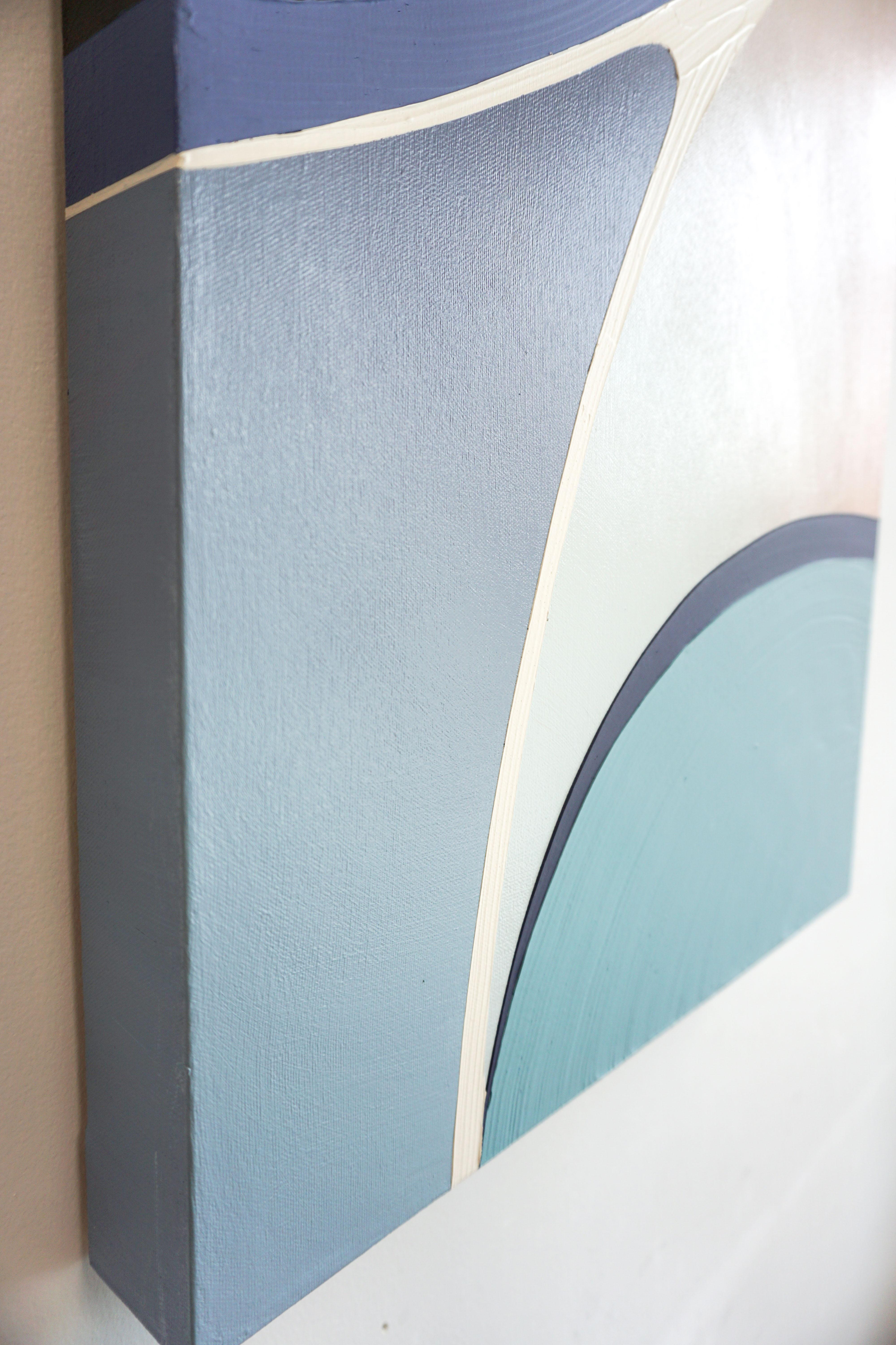 RADIAL – zeitgenössisches abstraktes expressionistisches Gemälde, blau, grün, grau, weiß im Angebot 1