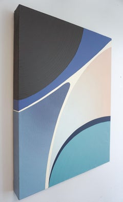 RADIAL - pintura expresionista abstracta contemporánea, azul, verde, gris, blanco