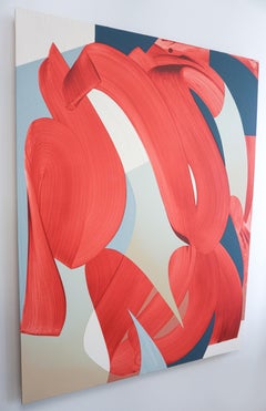 RED SEA - Contemporary Abstract Expressionist Painting, Red, Blue, White