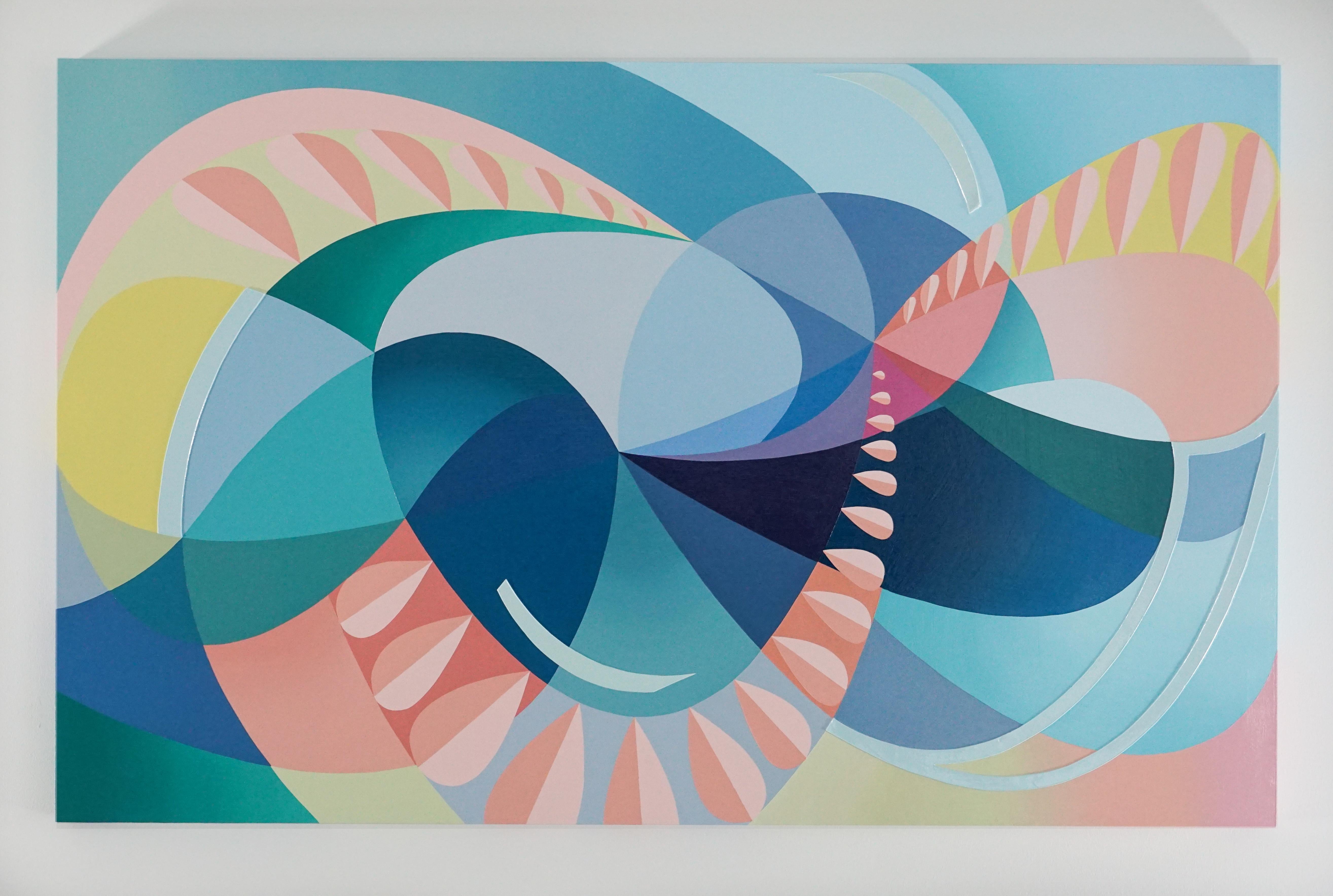 SURF - Contemporary Abstract Painting w/ Curvilinear Lines & Smooth Gradients For Sale 2