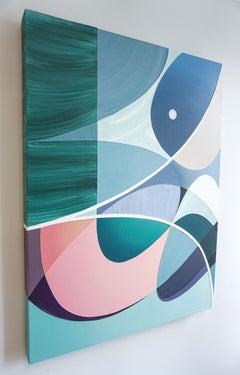 TIDAL - contemporary abstract expressionist painting, blue, green, pink
