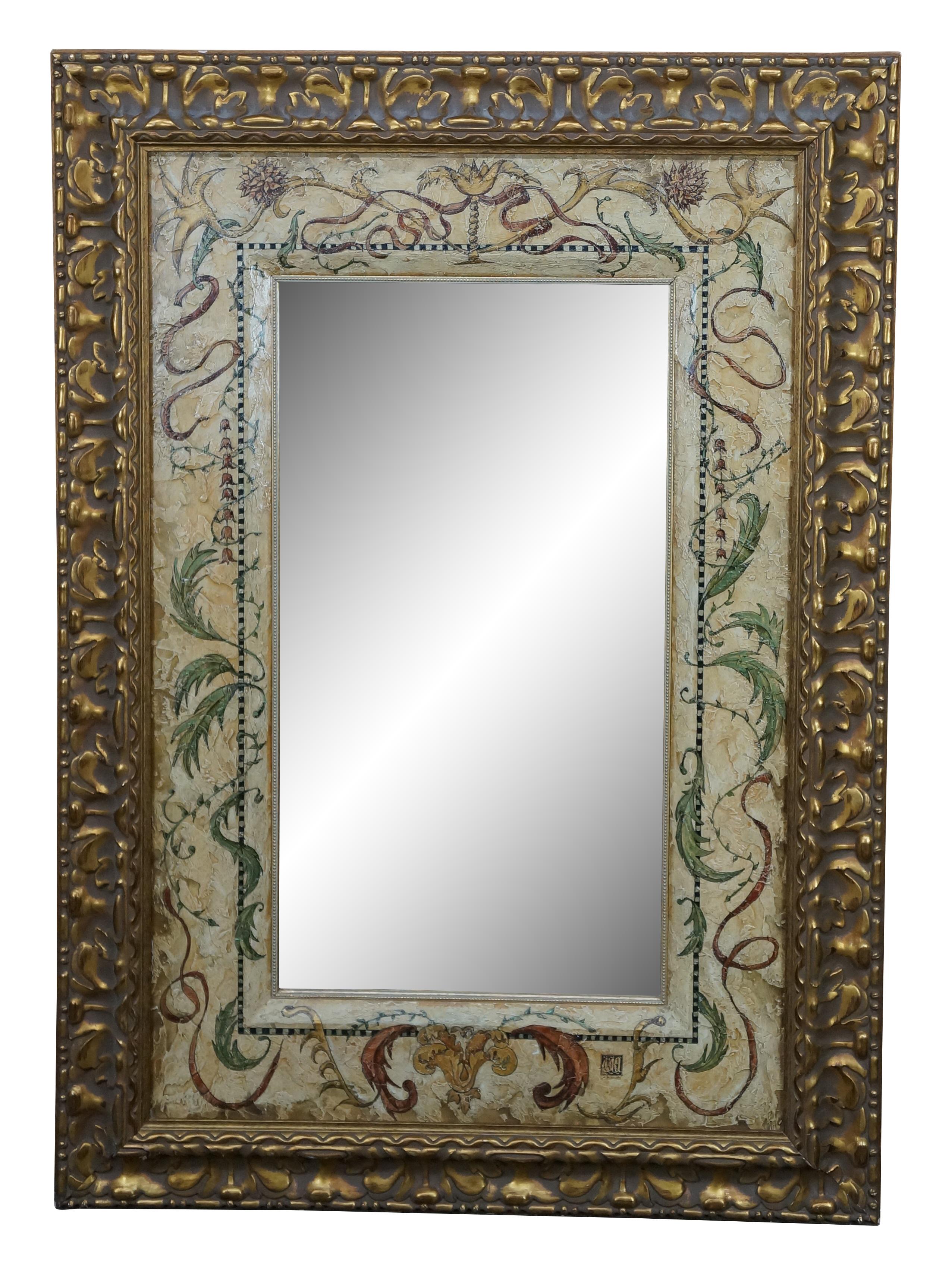 Neoclassical Michelle Woolley Chinoiserie Eglomise Style Florentine Mirror Beveled Glass 50