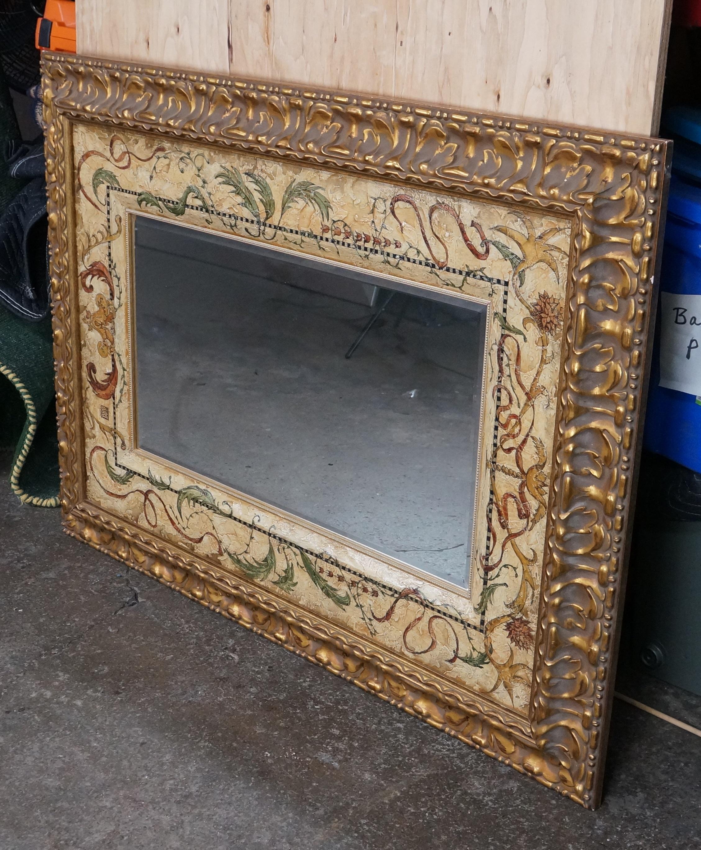Michelle Woolley Chinoiserie Eglomise Style Florentine Mirror Beveled Glass 50