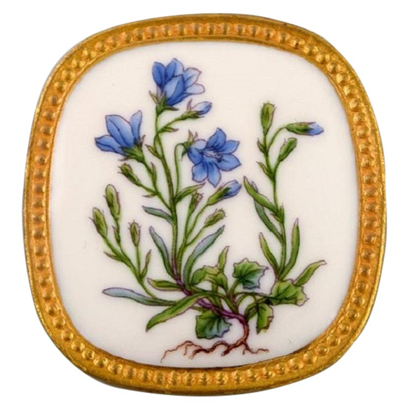 Michelsen for Royal Copenhagen, Flora Danica Porcelain & Sterling Silver Brooch