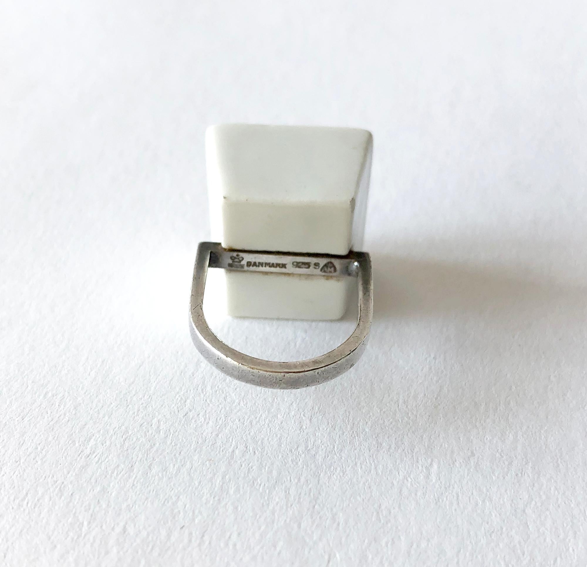 Women's Michelsen Royal Copenhagen Porcelain Molten Sterling Danish Modernist Ring